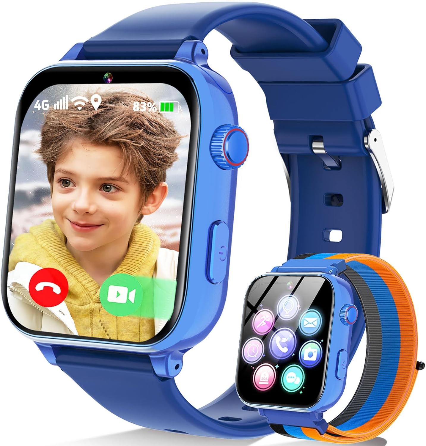4G Kids Smart Watch Phone GPS, Smartwatch for Boys Girls Ages 4-12 Years with Video Call Chat Class Mode SOS Camera Alarm Games Parental App Touch Watch Gifts for Children (Includes SIM Card) Blue