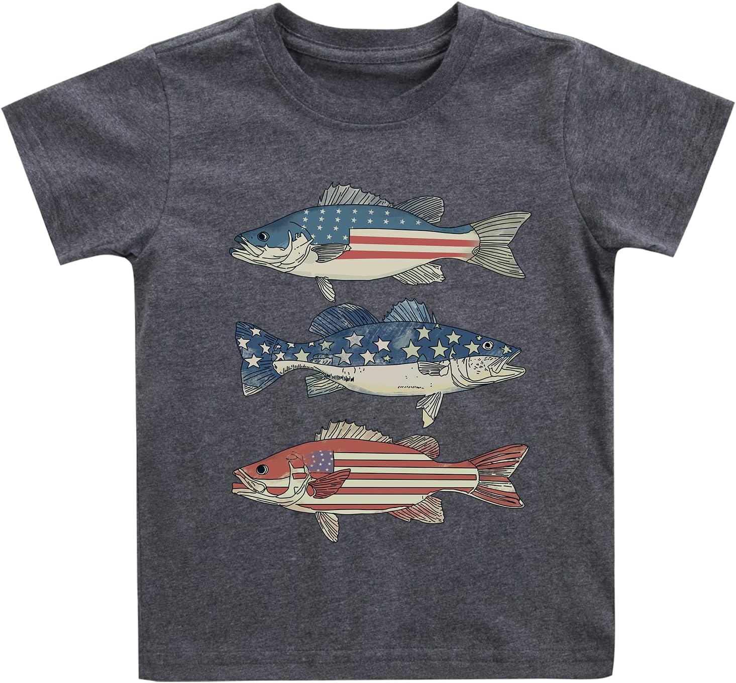 Kids 4th of July Shirt Boys Girls American Flag Largemouth Bass Patriotic T-Shirt Toddler Independence Day Tee 2-7 Years