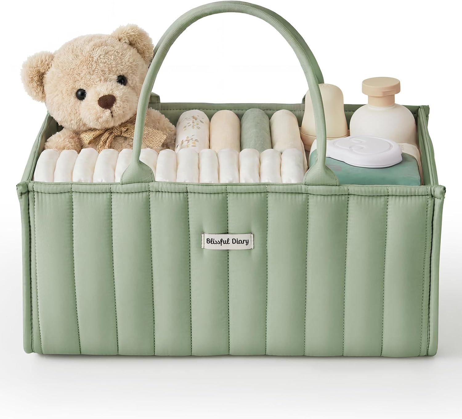 Blissful Diary Baby Diaper Caddy Organizer, Stylish Storage Basket for Newborn Essentials and Diaper Station, Gift for Baby Shower and Registry Must-Have, Sage Green