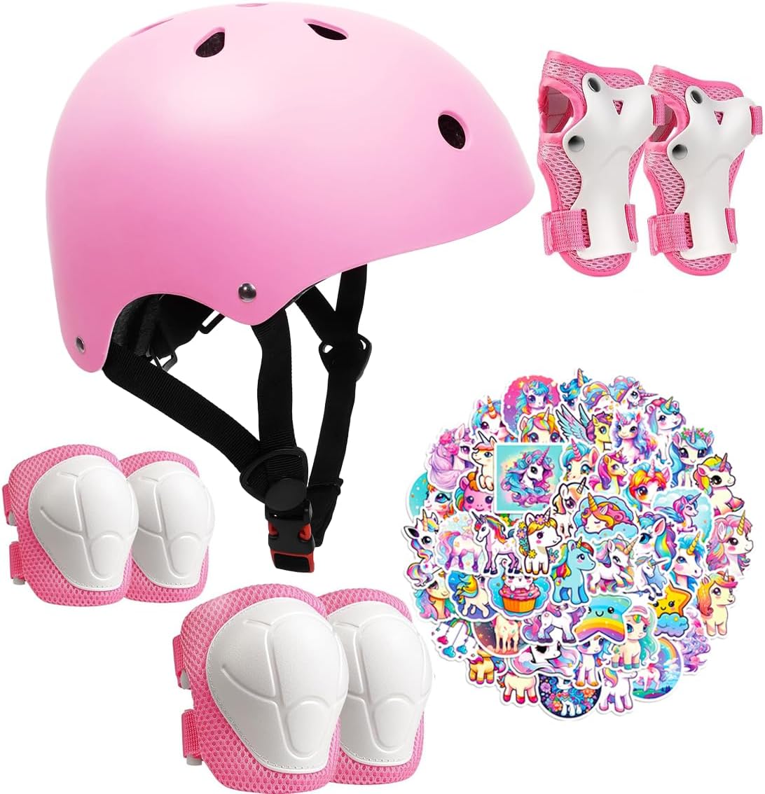 Kids Bike Helmet Set,CPSC Certified with Knee Elbow Wrist Pads Guards,Toddler Adjustable Blue Helmet for Ages 2-14 Girl Child,Sports Protective Gear Set for Bicycle Skate Scooter Rollerblading