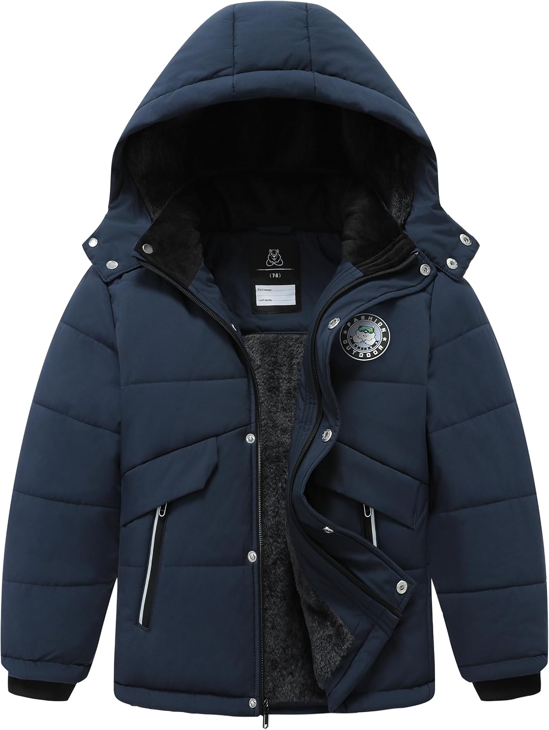 Boy’s Waterproof Winter Jacket Warm Puffer Coat Fleece-Lined Insulated Outerwear with Detachable Hood Parka for Kids