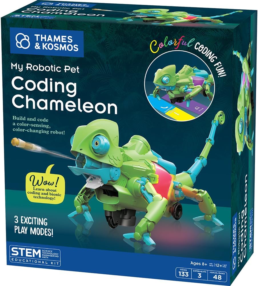 Thames & Kosmos My Robotic Pet: Coding Chameleon STEM Building & Experiment Kit | Color-Sensing Coding Robot for Boys & Girls Ages 8+, Screen-Free Educational Fun, Robotic Reptile with 3 Play Modes