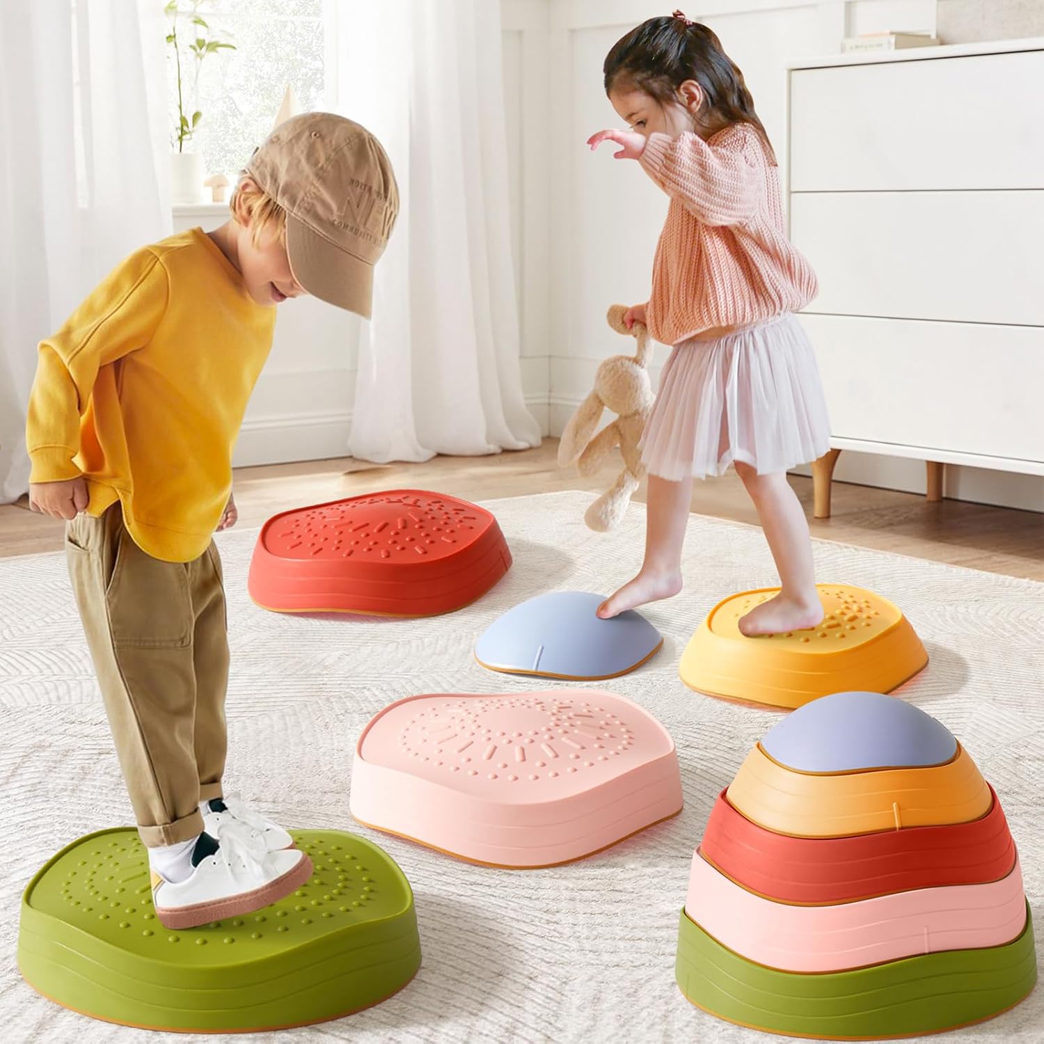 Tiny Land Stepping Stones for Kids, 5pcs Non-Slip Toddler Stepping Stones, Sensory Stepping Stones for Promoting Toddler’s Balance & Coordination Skills, Stepping Stones for Toddlers 3-5