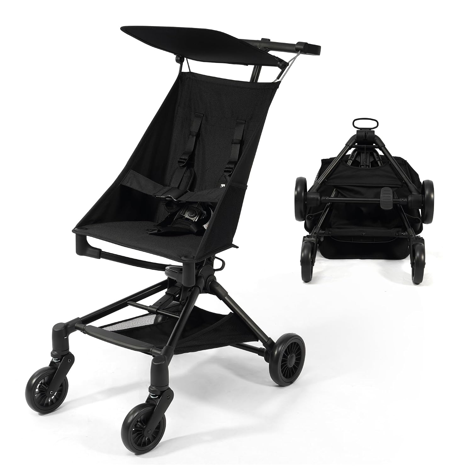 Lightweight Travel Stroller for Airplane,10.5 lbs Compact Foldable Baby Stroller with Sun Visor & Storage Basket,Convenience Airplane Strollers with Lockable Rear Wheels and Breathable Fabric,Midnight