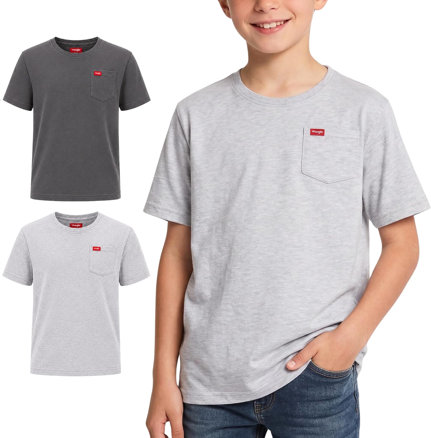 Wrangler Boys T-Shirts – 2 Pack Boys Shirts for Baby Toddler Teen Boys, Soft Cotton Pocket T-Shirt for Everyday Wear, School
