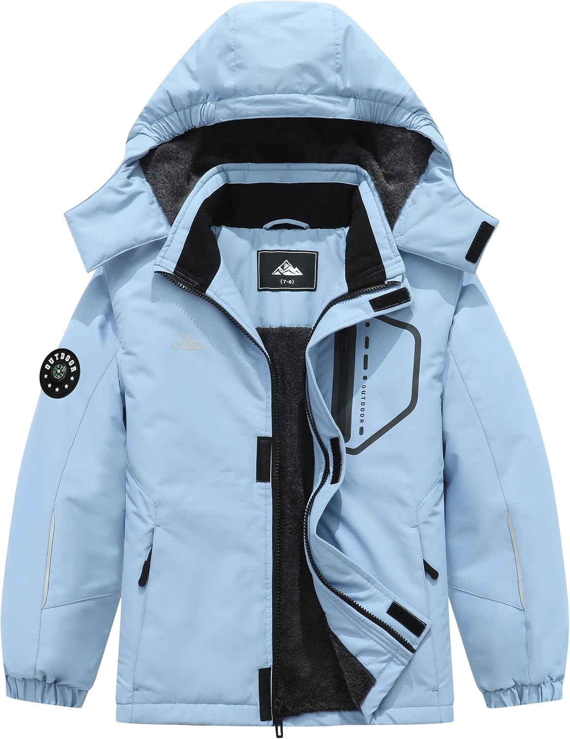 Boys Winter Warm Skiing Jacket Kids Thick Fleece lined Waterproof Snow Coat Windproof Rain Jacket with Detachable Hood
