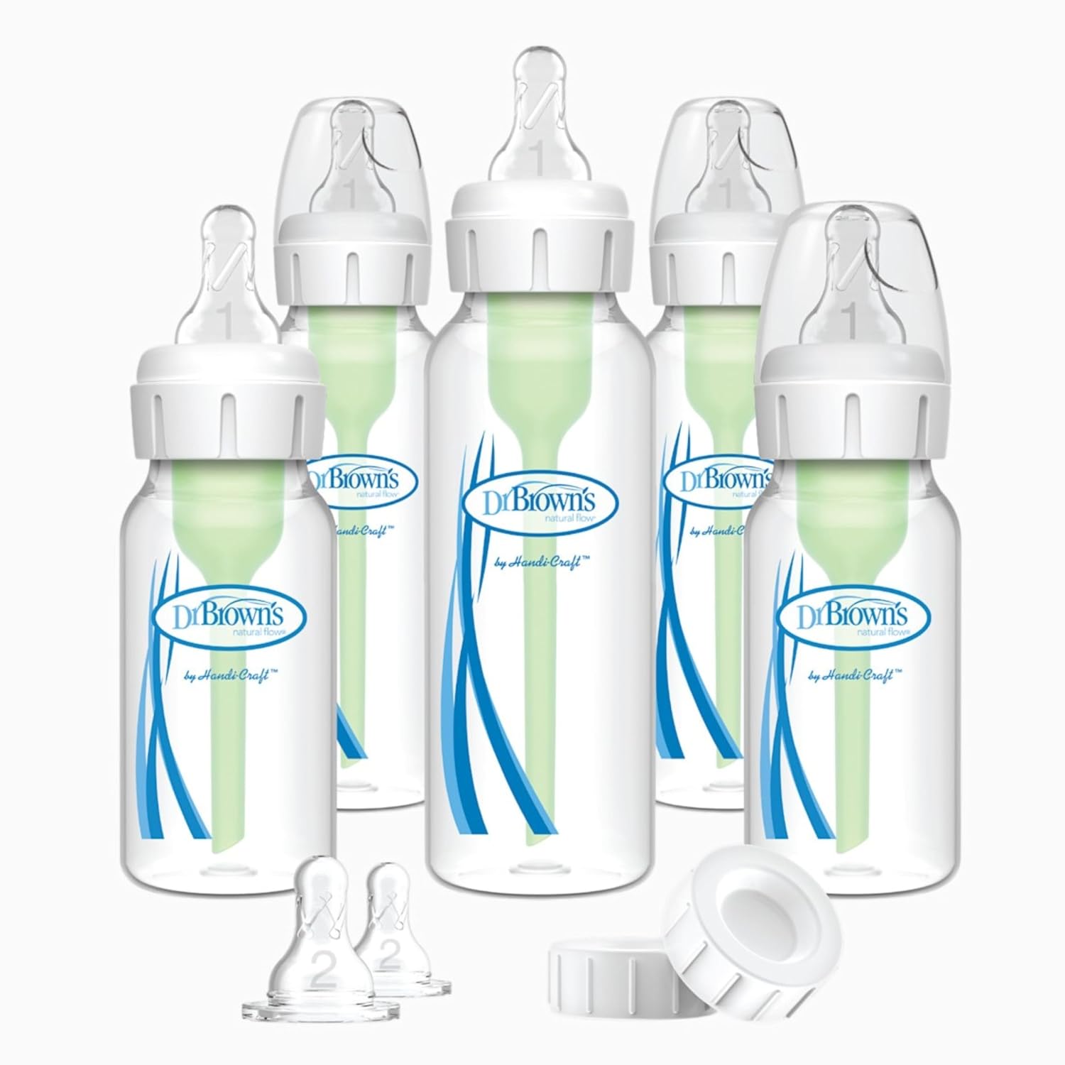 Dr. Brown’s Natural Flow Anti-Colic Options+ Narrow Baby Bottle Newborn Gift Set with Baby Bottle Travel Caps