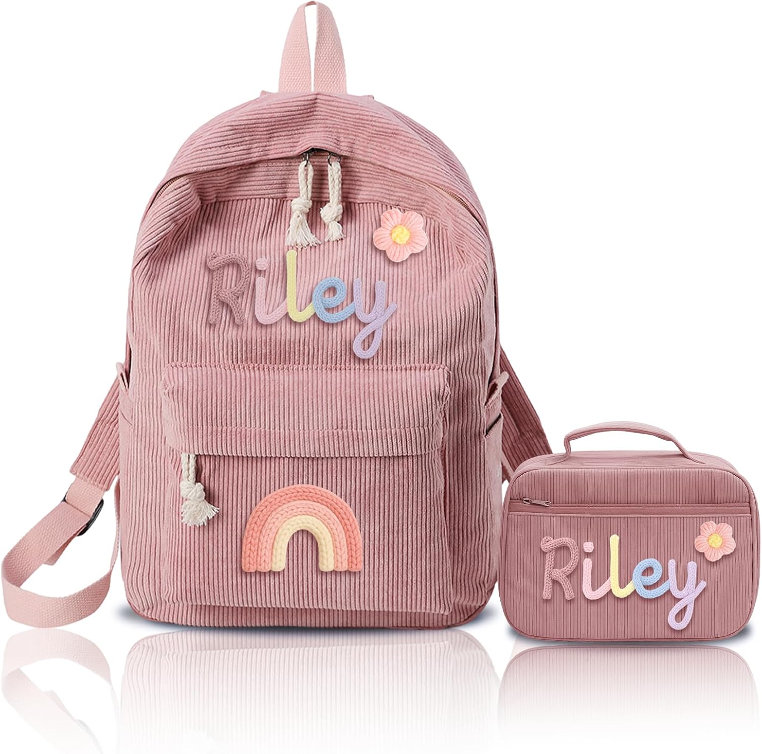 Dyoart Personalized Kids Backpack and Lunchbag Toddler Back to School Kit Custom Name Lunchbox Bag Birthday Gift for Girls Boys Corduroy Toddler Backpack Kid Tote Bag Set