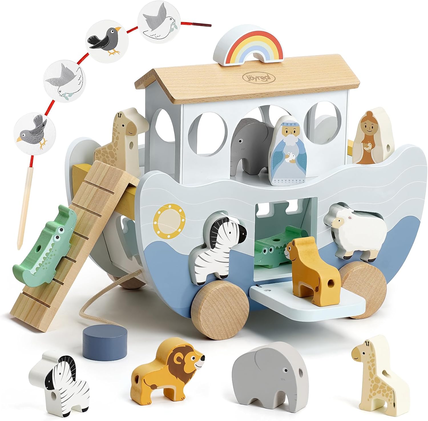 Joyreal Wooden Noah’s Ark Toy for 1 Year Old Baby Boy and Girl Baptism Gift – Neutral Color Montessori Educational Toy with Animal Shape Sorter – Christian Toys for Toddler 1-3 Christmas Birthday Gift