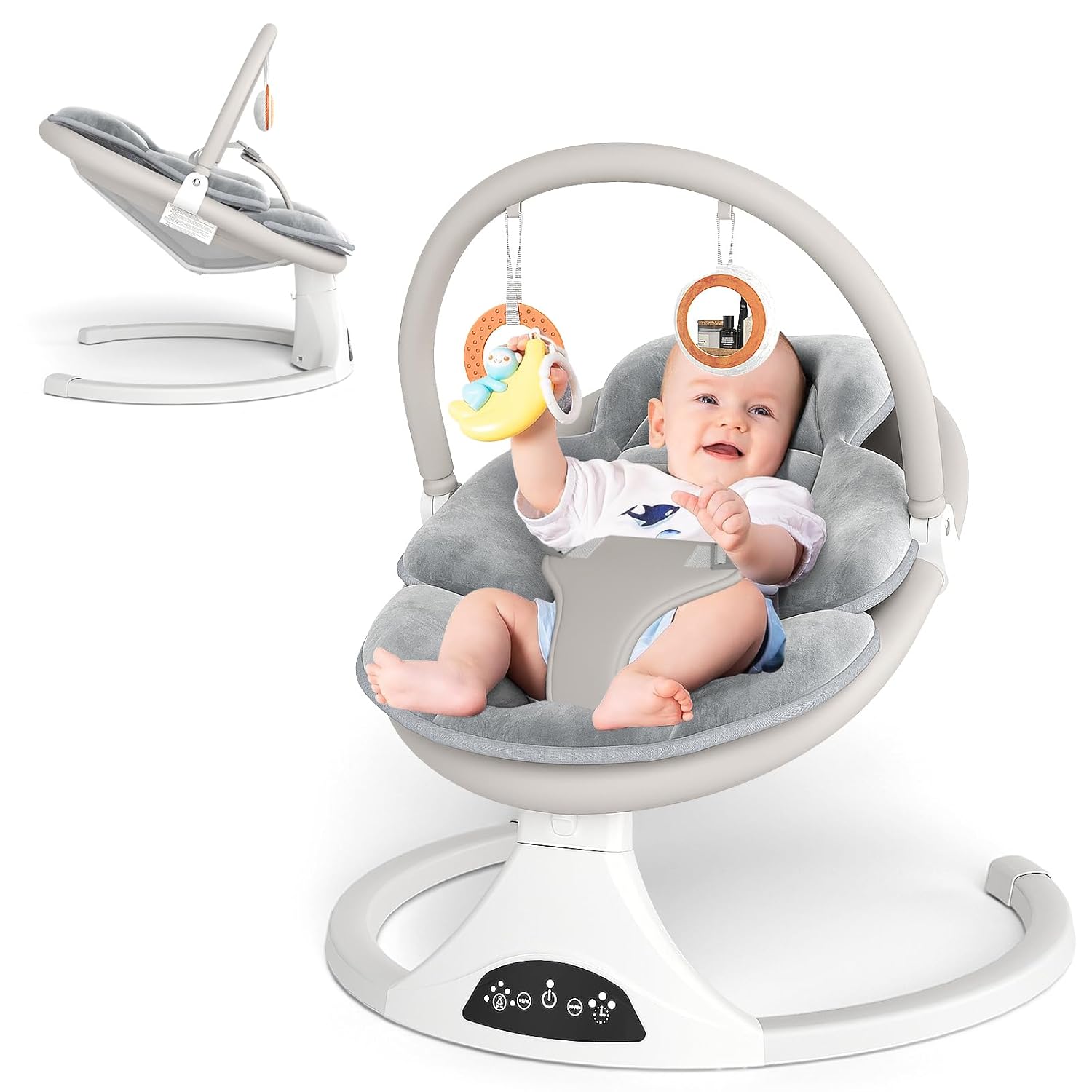 Electric Baby Swing with Remote Control – 5 Natural Motion Speeds, Detachable Seat Pad, Portable Infant Swing for Indoor/Outdoor Use, 0-6 Months, 20lbs, Gray