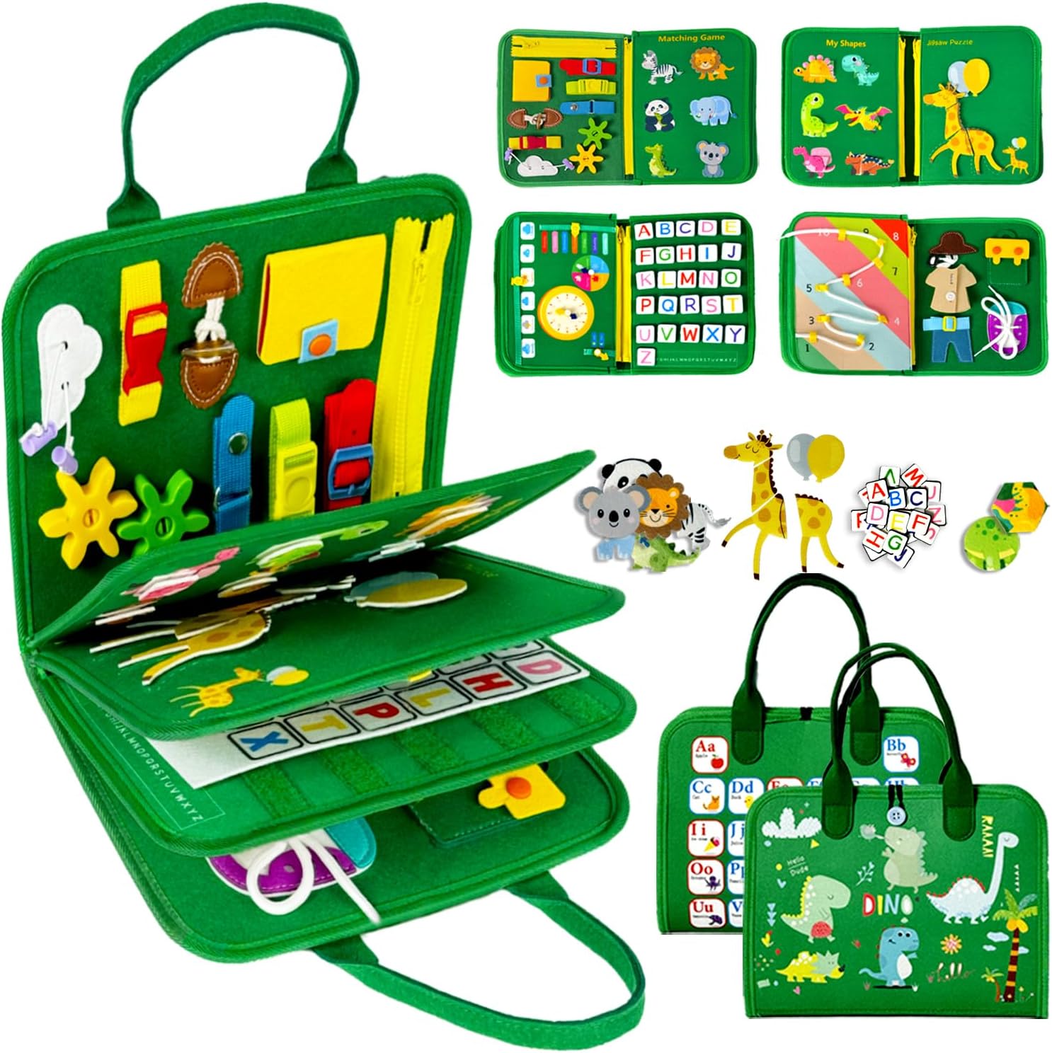 Qizfun Toddler Busy Board Montessori Toys – Sensory Busy Book, Educational Learning Travel Toy for Airplane & Car, Keeps Toddlers Engaged, Birthday Gifts for Toddler Boys Girls