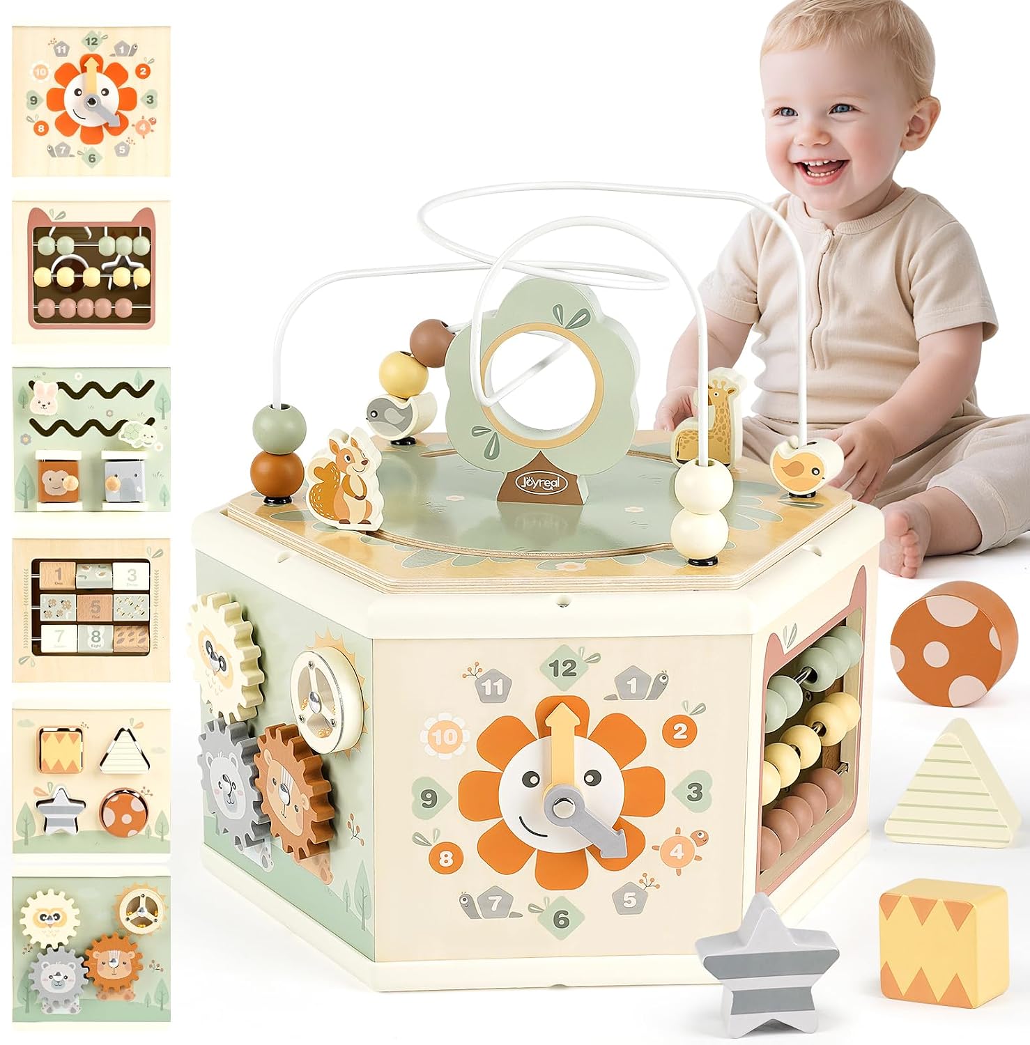 Joyreal Wooden Activity Cube – 11-in-1 Montessori Toys for 1+ Year Old Boys & Girls, Early Developmental Learning Toys for Toddlers and Kids, Ideal 1st Birthday Gift Toys for Baby(Animal Theme)