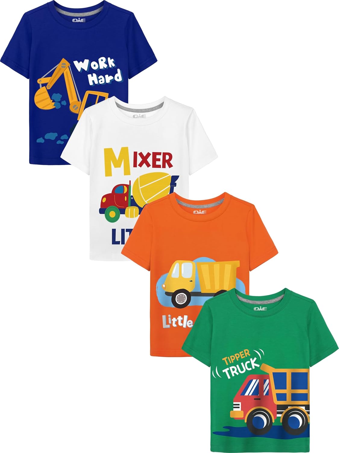 QWE Toddler Boys Short Sleeve Shirts 4-Pack Cotton Summer T-Shirts Cartoon Graphic Tops Tees 18 Months to 8Y