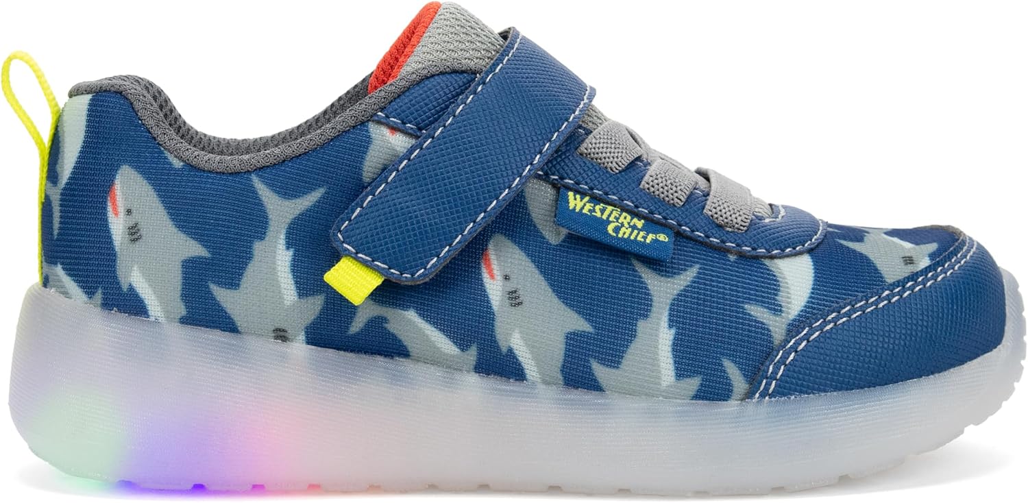 Western Chief Kids Flash Feet Lighted Sneakers | Flashing LED Light-Up Shoes for Active Toddlers and Little Kids | Breathable Mesh | Hook-and-Loop Strap | Comfort EVA Insole | Girls and Boys Shoes