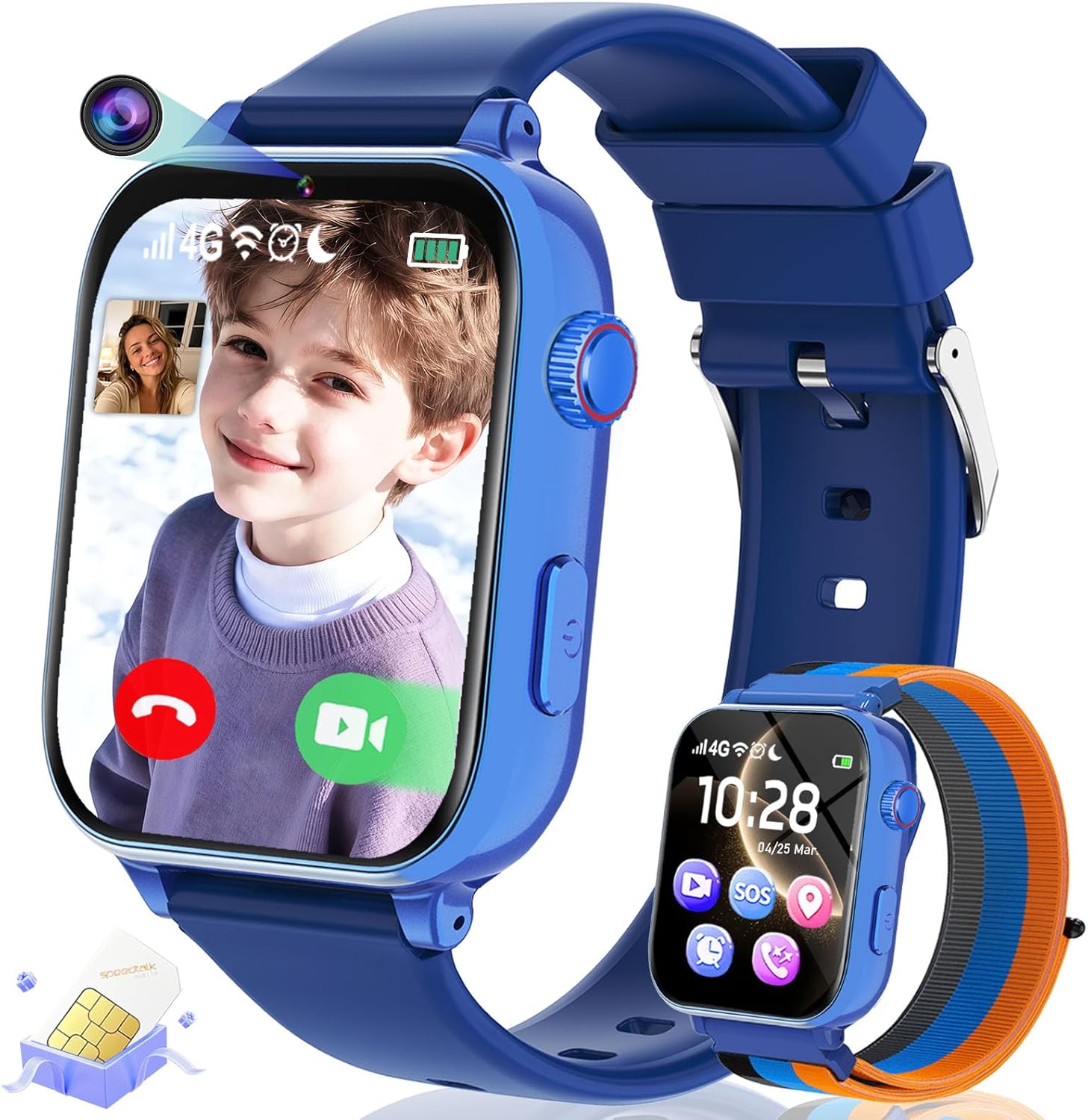 Kids Smart Watch for Boys Girls, 4G Smartwatch Phone for Children with GPS, Call, SOS, Video/Voice Chat, Parental App, Alarm, HD Touchscreen Watches for Kid Gifts Ages 4-12, Bright Blue