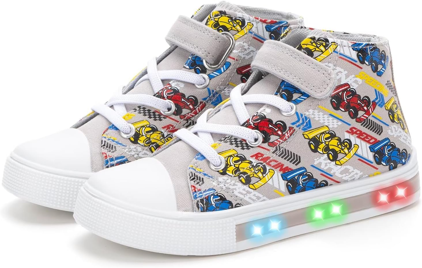 Boys Girls Light up Sneakers Kids High Top Flashing Canvas Shoes Toddler Casual Easy Fasten Walking Sneaker
