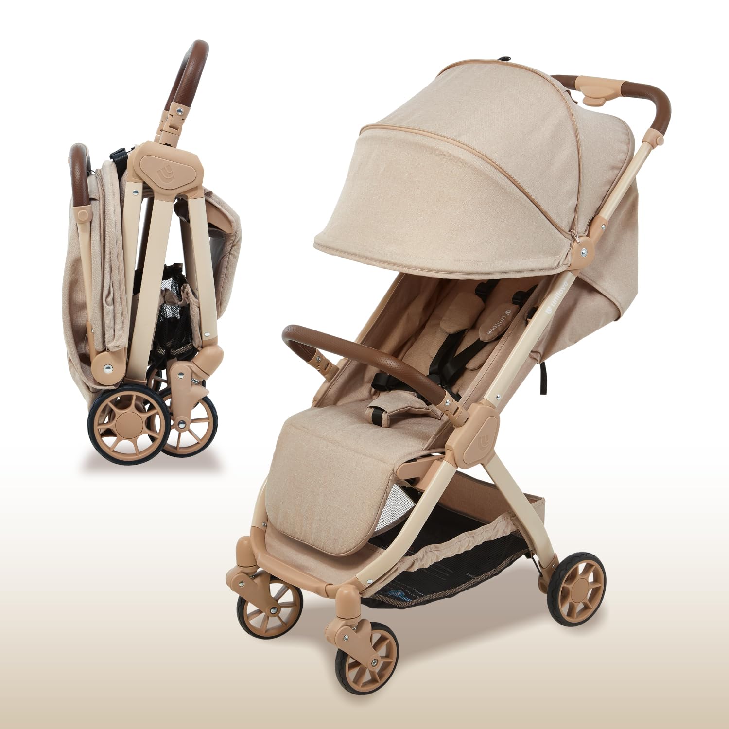 Pika Lightweight Travel Stroller for Airplane – Foldable Compact Baby Stroller, Portable Toddler Strollers with Auto-Folding Design, Adjustable Footrest, UV Canopy, Mesh Window – Up to 55 lbs