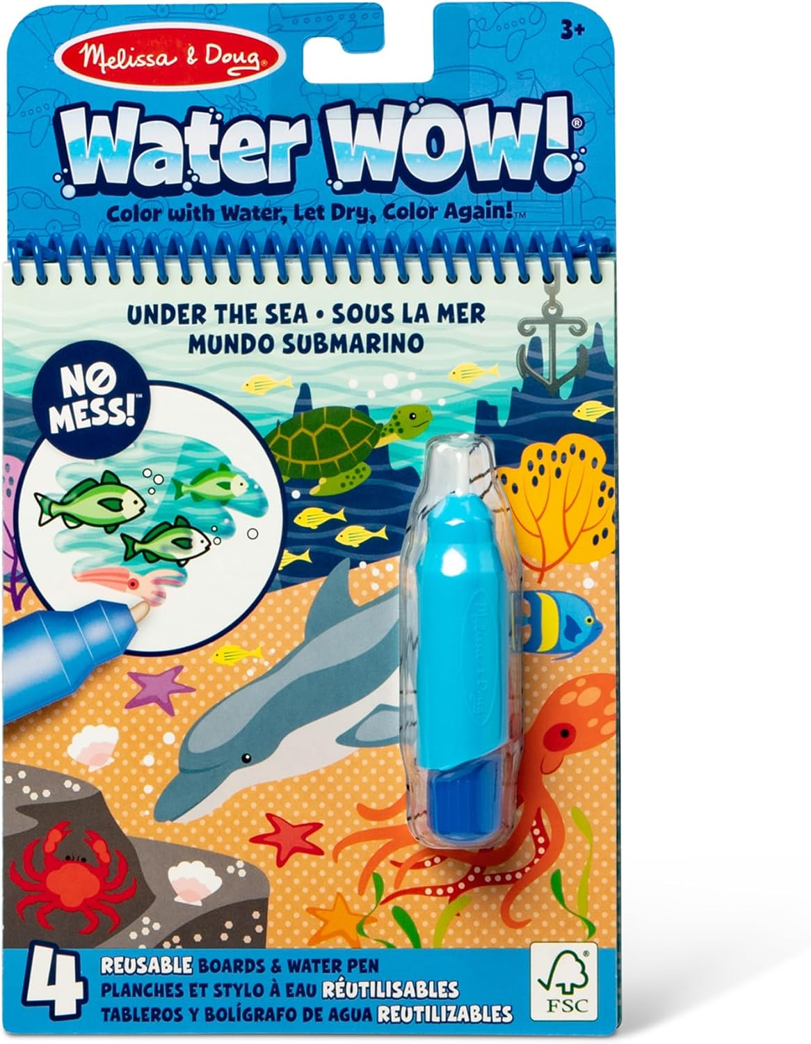 Melissa & Doug On The Go Water Wow! Mess Free Coloring Book, Reusable Water-Reveal Activity Pad, Under The Sea, Travel Toys, Party Favors, for Toddlers & Kids Ages 3+ – FSC Certified