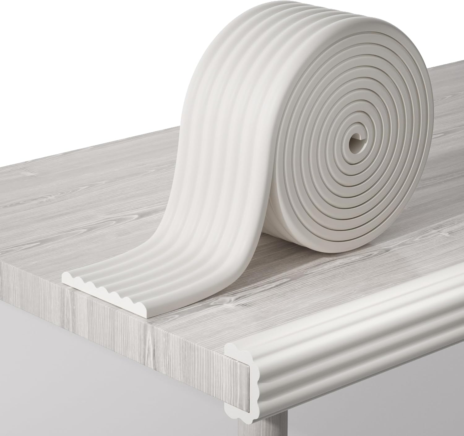 Corner Protector Baby, 16.5FT 0.32”Th W-Shape Edge Protector for Baby Proofing 3.2” Wide Foam Fireplace Cushion Pre-Taped Safety Guard Bumper Pad for Furniture Wall Stair Door (White-Gray)