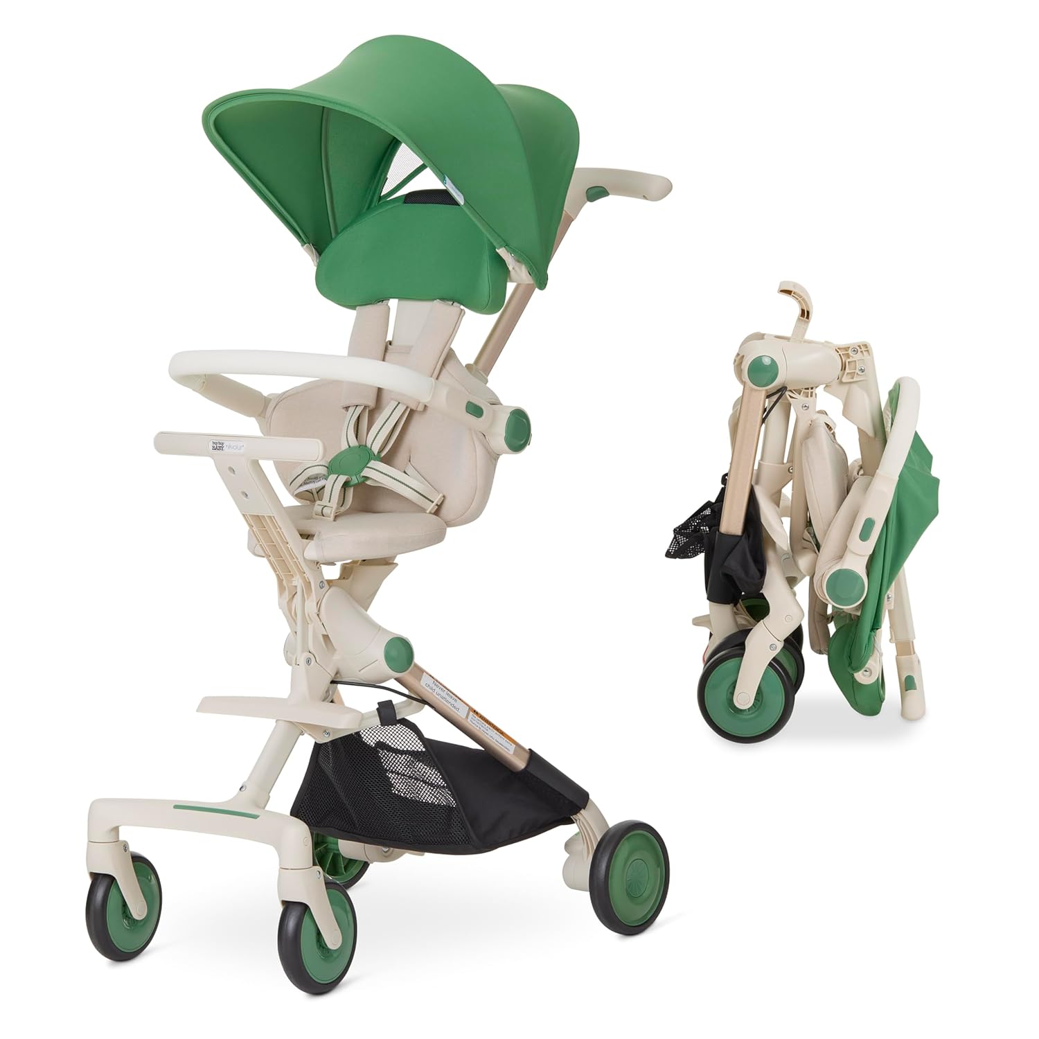 Evolur Velo Rider Higher View Lightweight Compact Stroller for Toddlers, Travel Stroller with 4 Position Adjustable Headrest, Foldable Stroller for Airplane, Adjustable Push Handle, Blanc Vert