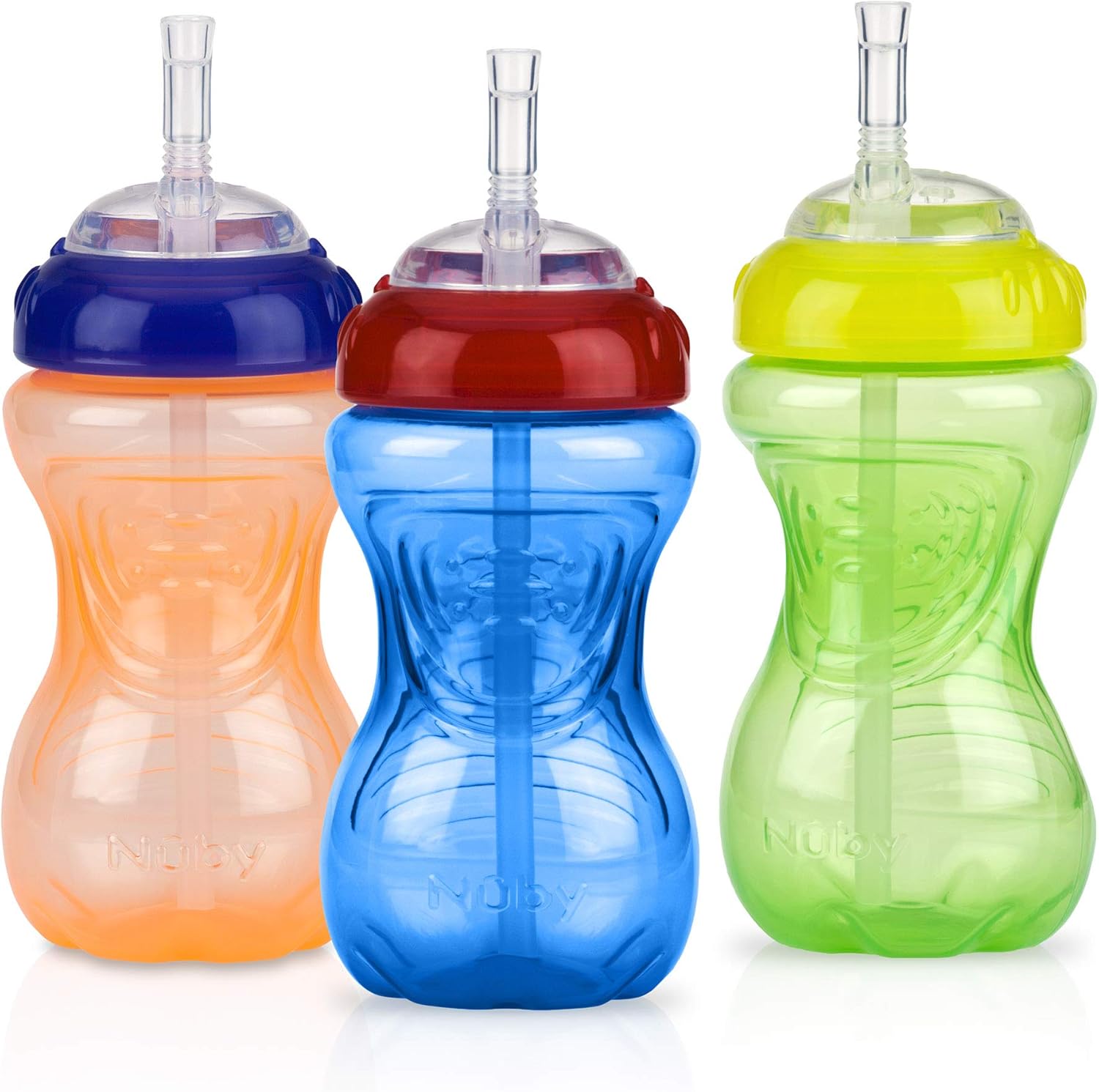 Nuby No-Spill Sippy Cup with Flex Straw – (3-Pack) 10-Ounce Bottles – Sippy Cups for Toddlers 12+ Months – Neutral Color Training Cups for Toddlers