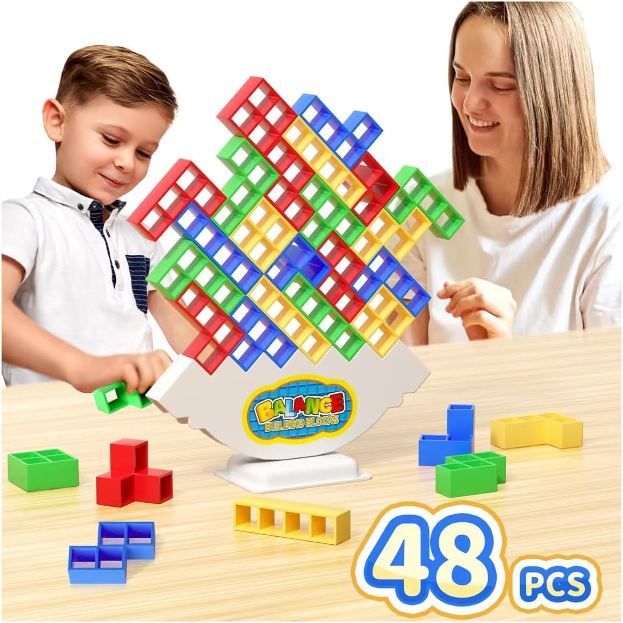 Ziogogco 48 Pcs Game Gifts, Balance Stacking Blocks Game，Perfect for Family, Parties, Travel,Boys Girls Gifts，Novelty Toy Gift for Kids or Friends