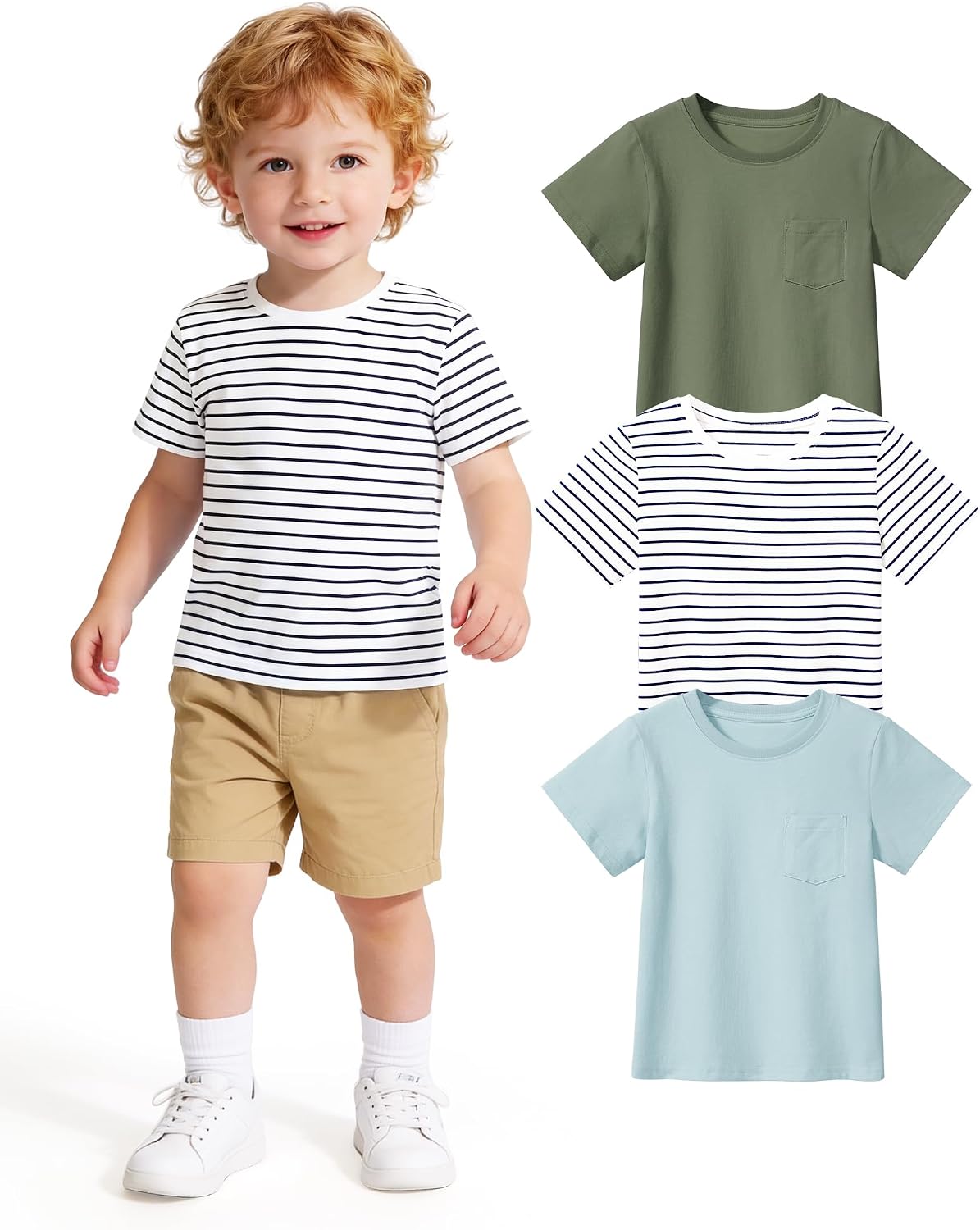 3 Pack Toddler Boys Short Sleeve T-Shirts Basic Cotton Tee Tops Toddler Boy Clothes Size 18M-5T