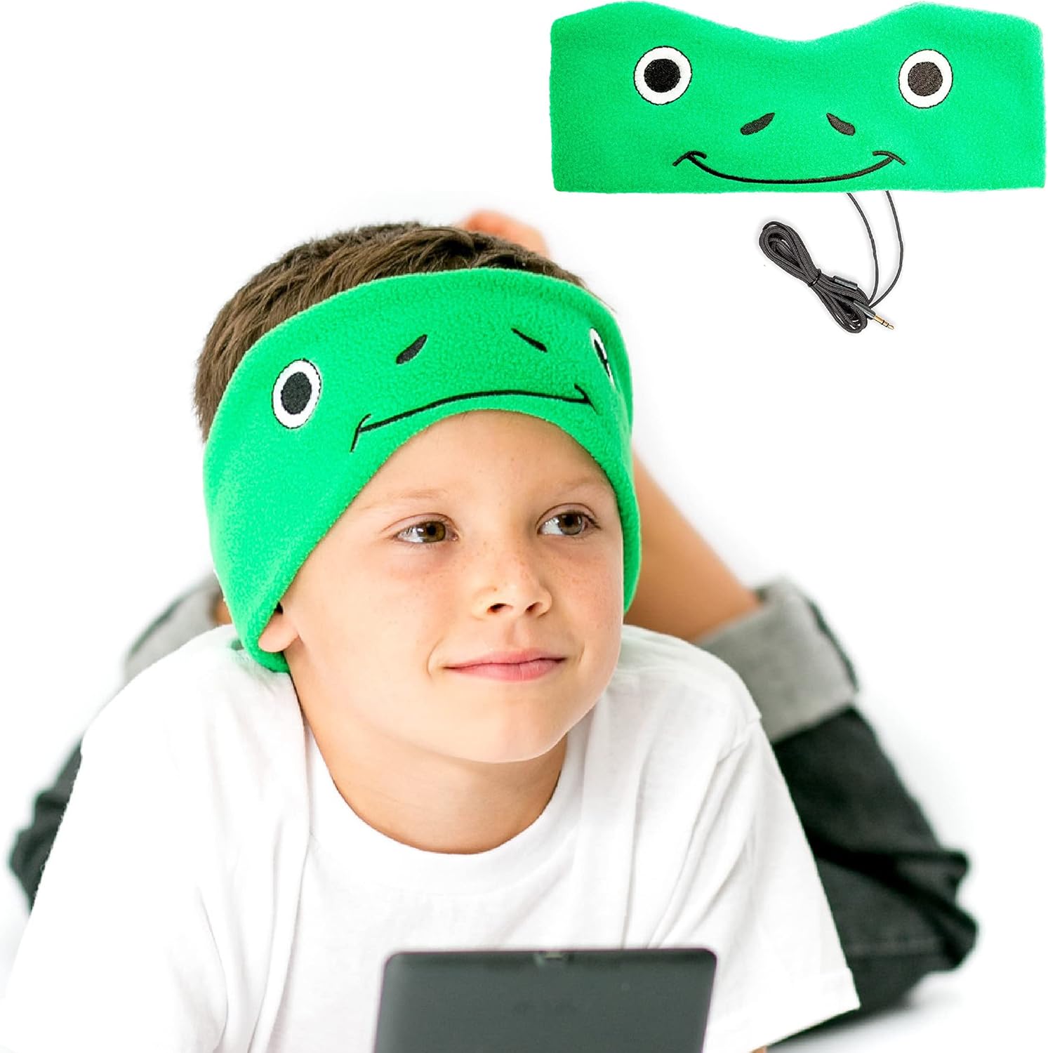 CozyPhones Over The Ear Headband Headphones – Kids Headphones Volume Limited with Thin Speakers & Super Soft Fleece Headband – Green Frog