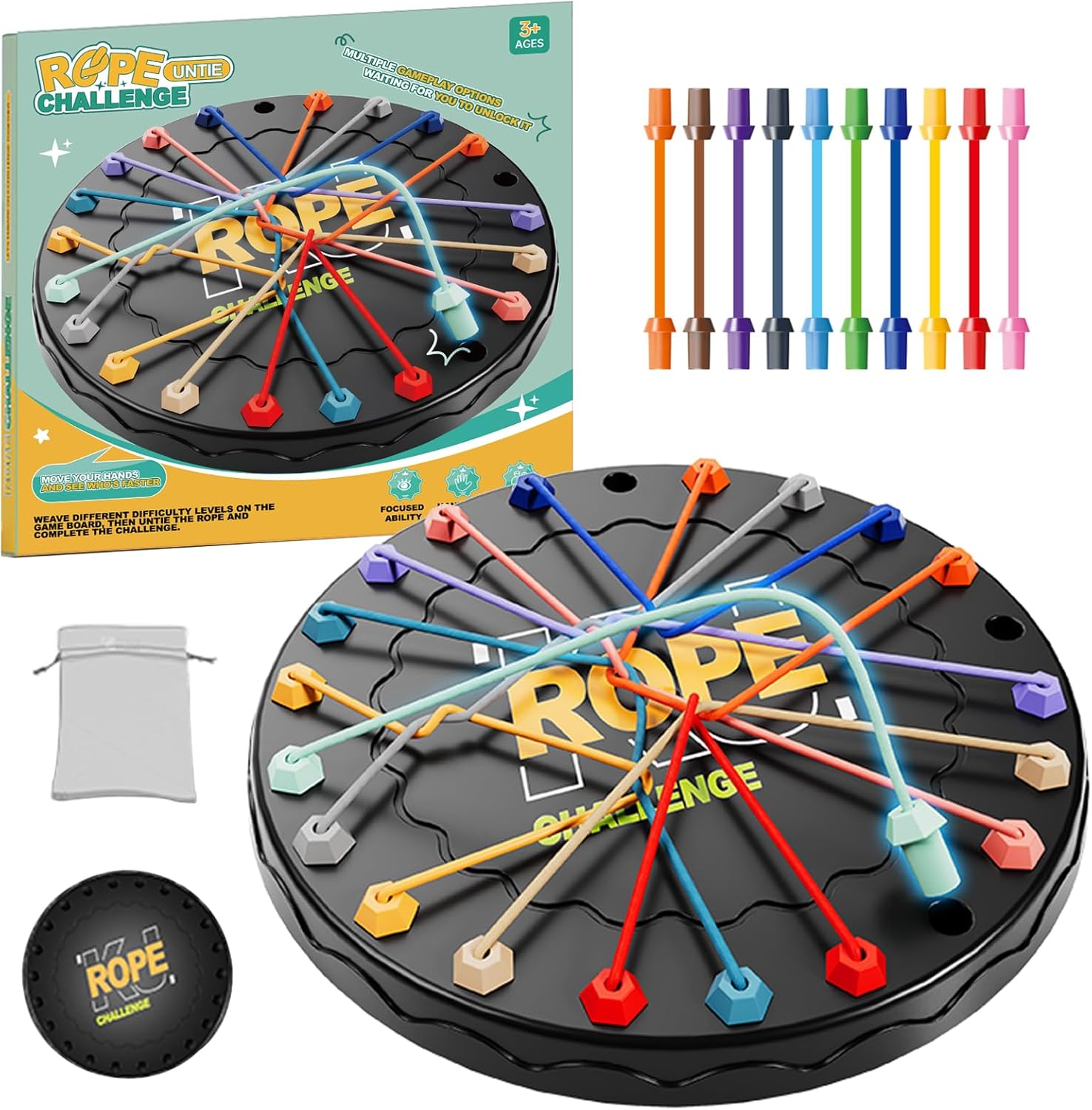 lartoys Rope Untangling Puzzle Game, Educational Strategy Board Game for Kids & Adults, Family Travel Party Games with Multi-Level Challenges, Gifts for All Ages