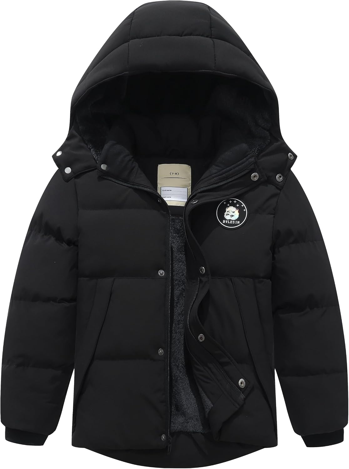 Kids Boy’s Winter Waterproof Puffy Cotton Jacket Fleece Lined Lightweight Down Coat Thick Hooded Outdoor Coat
