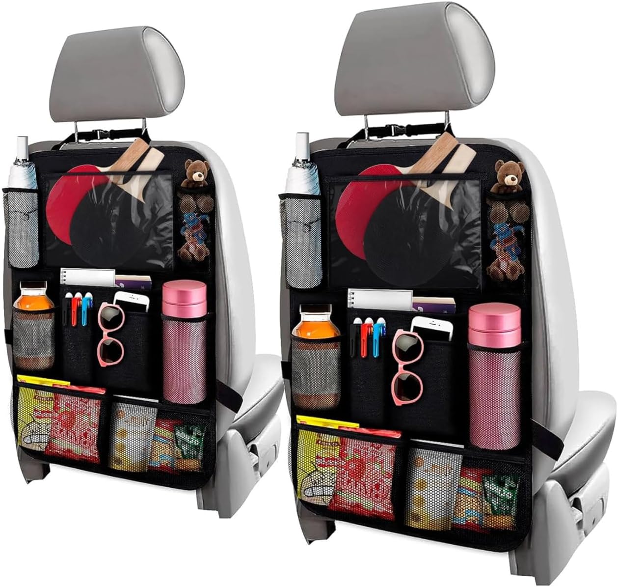 2 Pcs Backseat Car Organizer – Travel-Ready 23.4×16″ Back Seat Car Organizer with 9 Large Pockets & Clear Tablet Holder, Made of Reliable Polyester with Long and Strong Straps – Easy to Attach & Clean