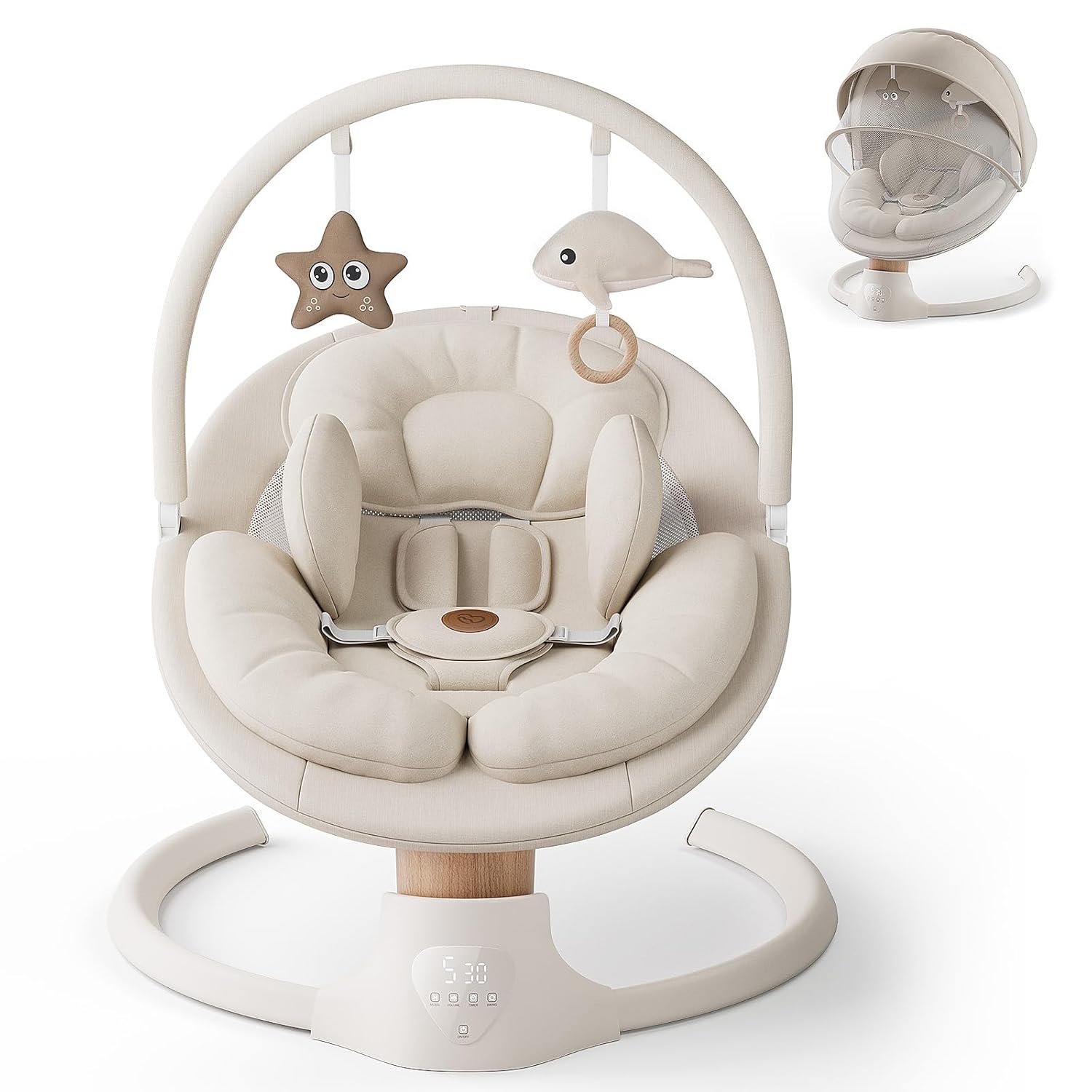 Baby Swings for Infants, FasonBaby Electric Baby Swing with 10 Preset Melodies, 5 Speeds, Remote Control and Bluetooth – Portable Infant Swing for Indoor and Outdoor(Beige)