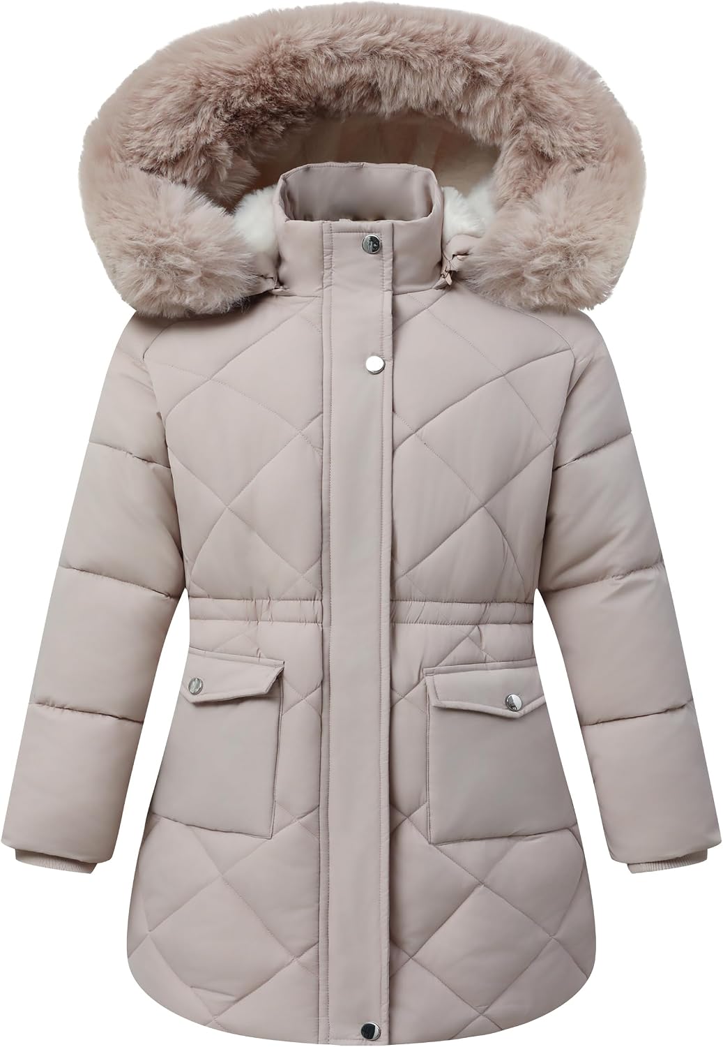 Girls Winter Waterproof Coats Hooded,Kid’s Fleece-Lined Snow Parka Insulated Quilted Puffer Jacket