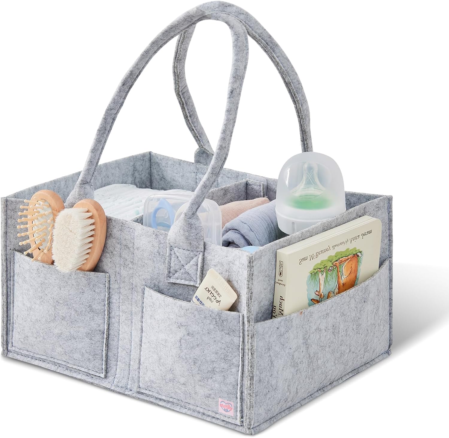 Upgraded Baby Diaper Caddy Organizer, Portable Nursery Storage Bin with Handle, Side Pockets Car Organizer for Diapers and Baby Wipes Essentials, Registry Gift Baskets (Small-Grey)