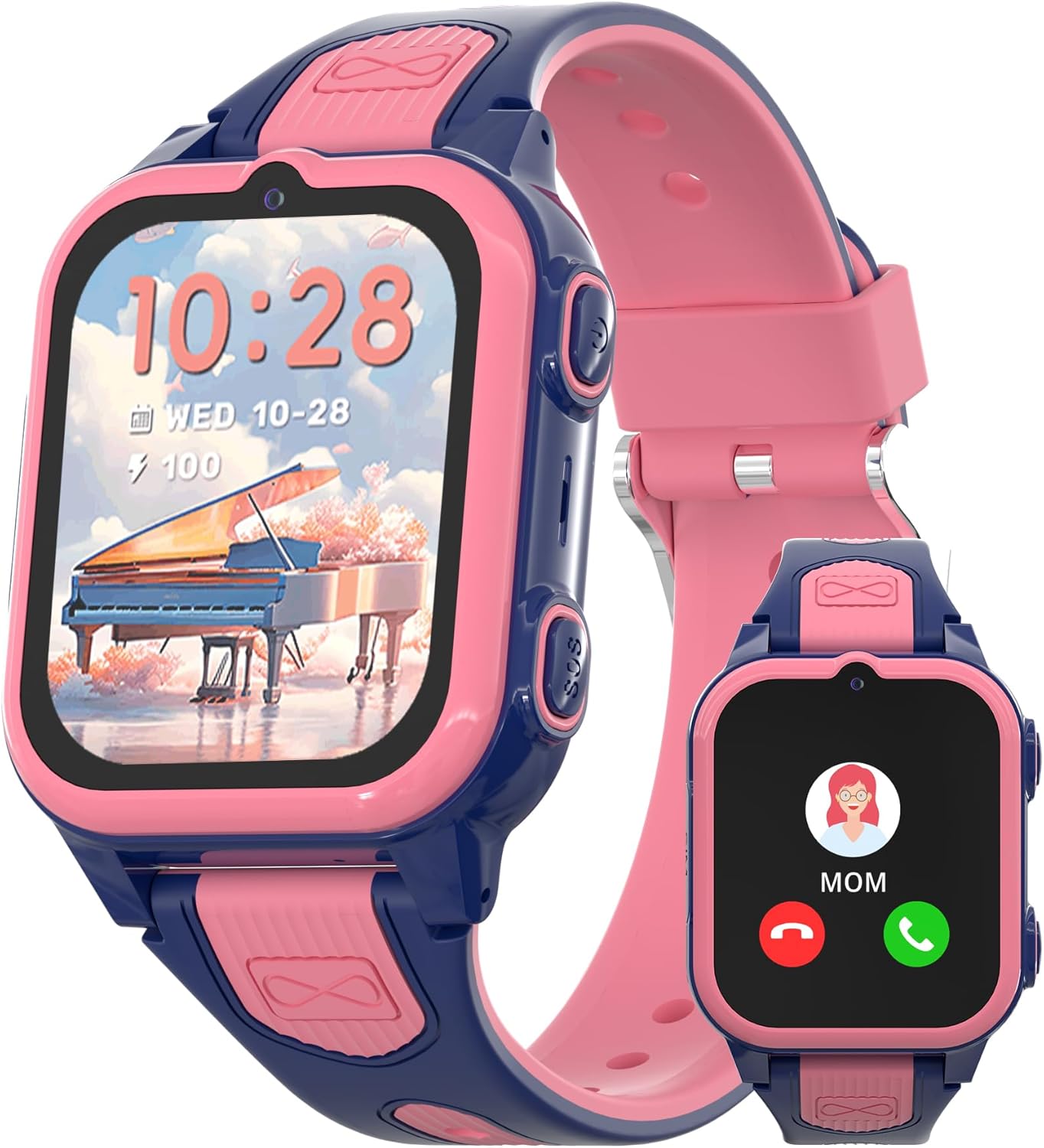 4G Kids Smart Watch with GPS Tracker Video Voice Calling Text Chat SOS Call, Waterproof Smartwatch Age 5-12, Wallpaper Store School Model Camera Pedometer Games Alarm Clock Stopwatch for Kids(Pink)