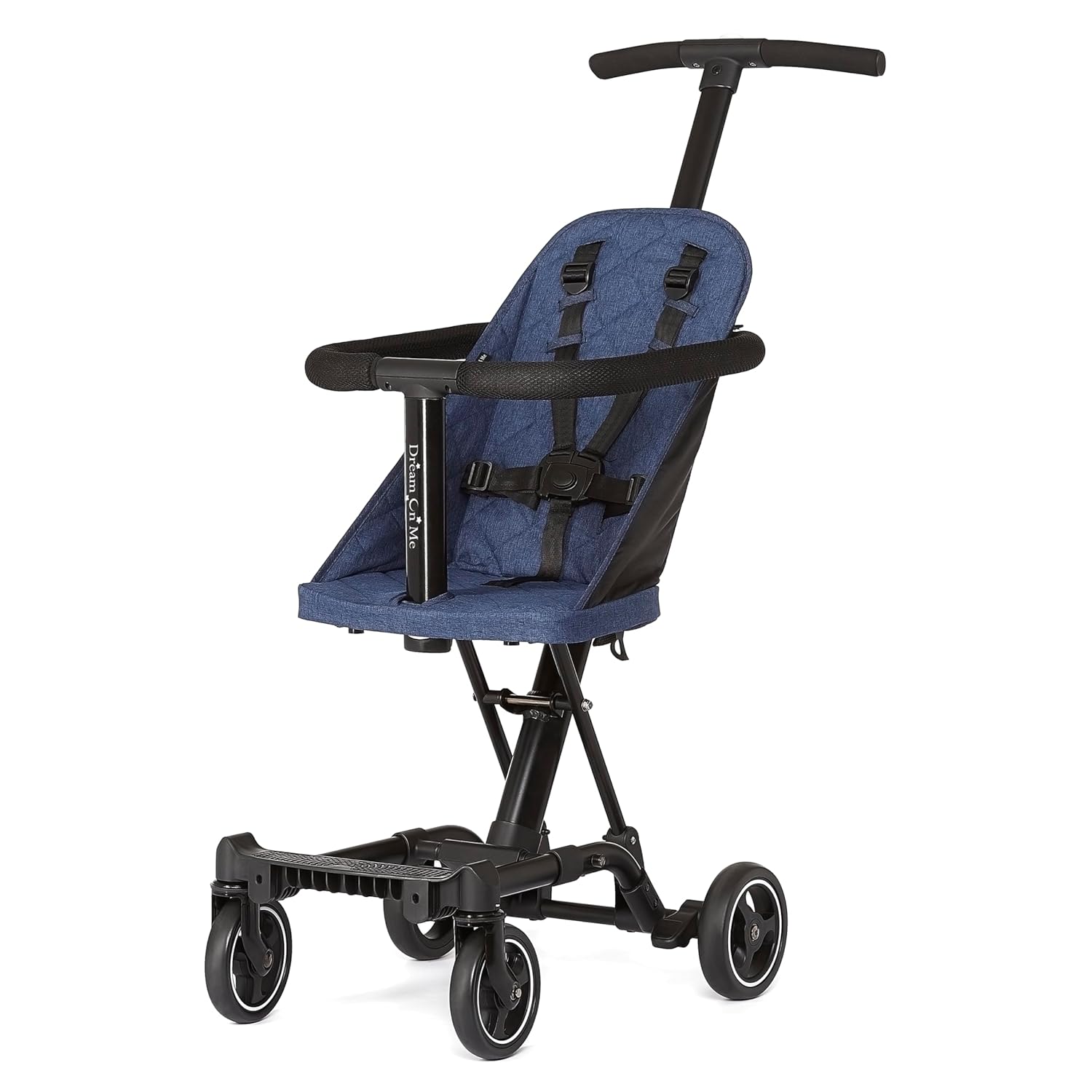 Dream On Me Coast Rider Lightweight Travel Stroller, Compact Baby & Toddler Stroller, Theme Park Approved, Quick Fold, Converts to Rider & Scooter, 45 lb Weight Capacity, Navy