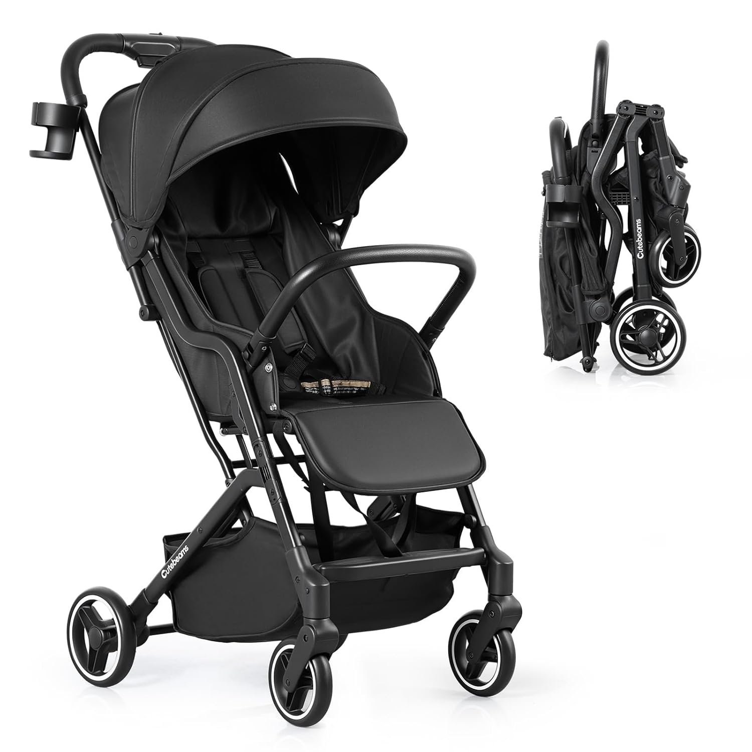 Lightweight Baby Stroller, Travel Stroller for Airplane with One-Handed Fold, Extendable Canopy, Storage Basket, Cup Holder, Compact & Portable Toddler Stroller for 6-36 Month