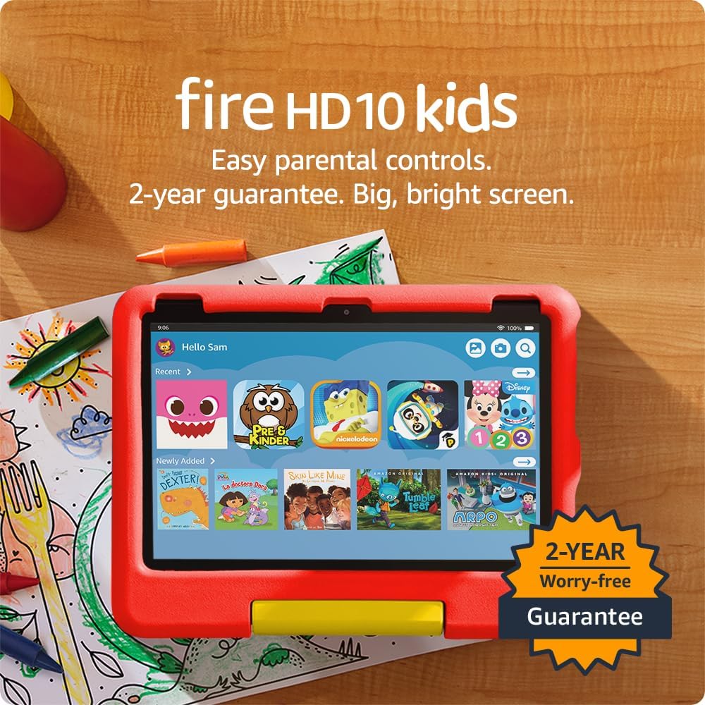 Amazon Fire HD 10 Kids tablet (newest model) ages 3-7 | Bright 10.1″ HD screen with included ad-free and exclusive content, robust parental controls, 13-hr battery, 32 GB, Disney Mickey Mouse
