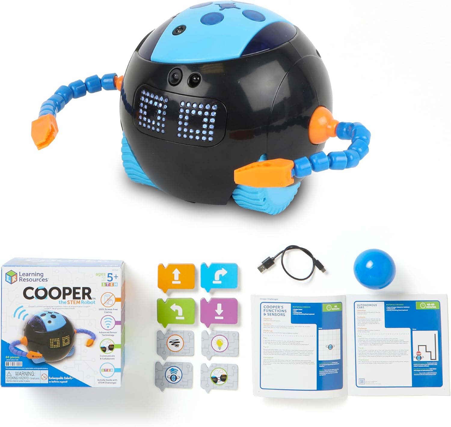 Learning Resources Cooper the STEM Robot, Coding Toy for Kids, Interactive STEM Robot for Classroom, Rechargeable Programming Toy, Ages 5+