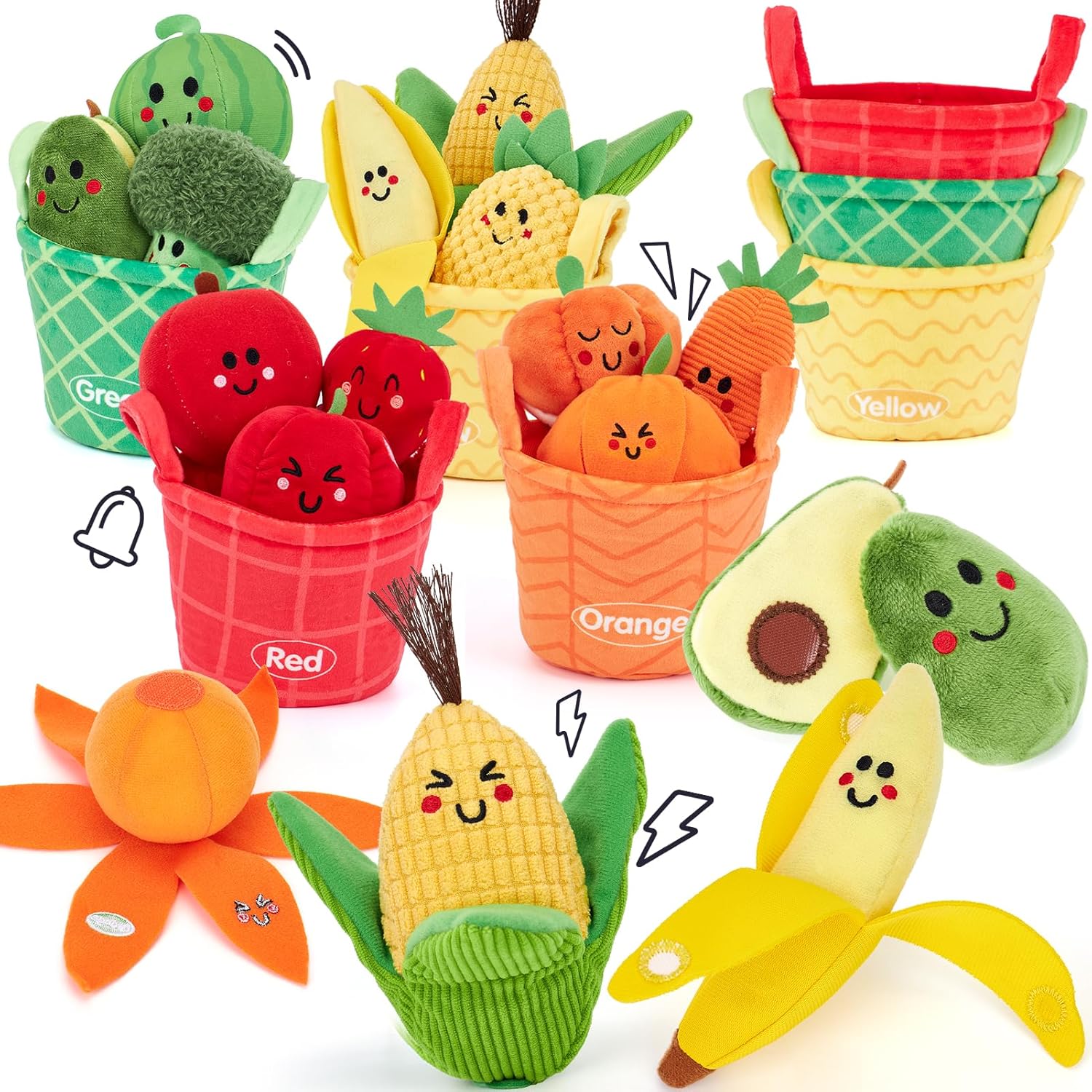 hahaland Baby Sensory Toys – 16 PCS My First Fruit Vegetable Color Sorting Play Food Crinkle, Rattle, Baby Toys 6-12 Months Montessori Toys for 1 Year Old Boy Girl Gifts 6 9 Month Old Toy One Year Old