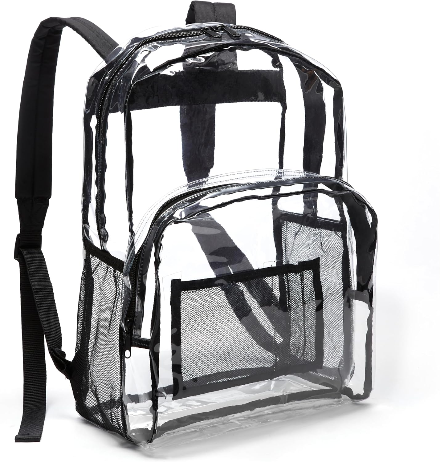 Amazon Basics Transparent Clear School Backpack, Water-Resistant PVC Plastic, Reinforced Shoulder Straps, 17 x 7 x 13 in
