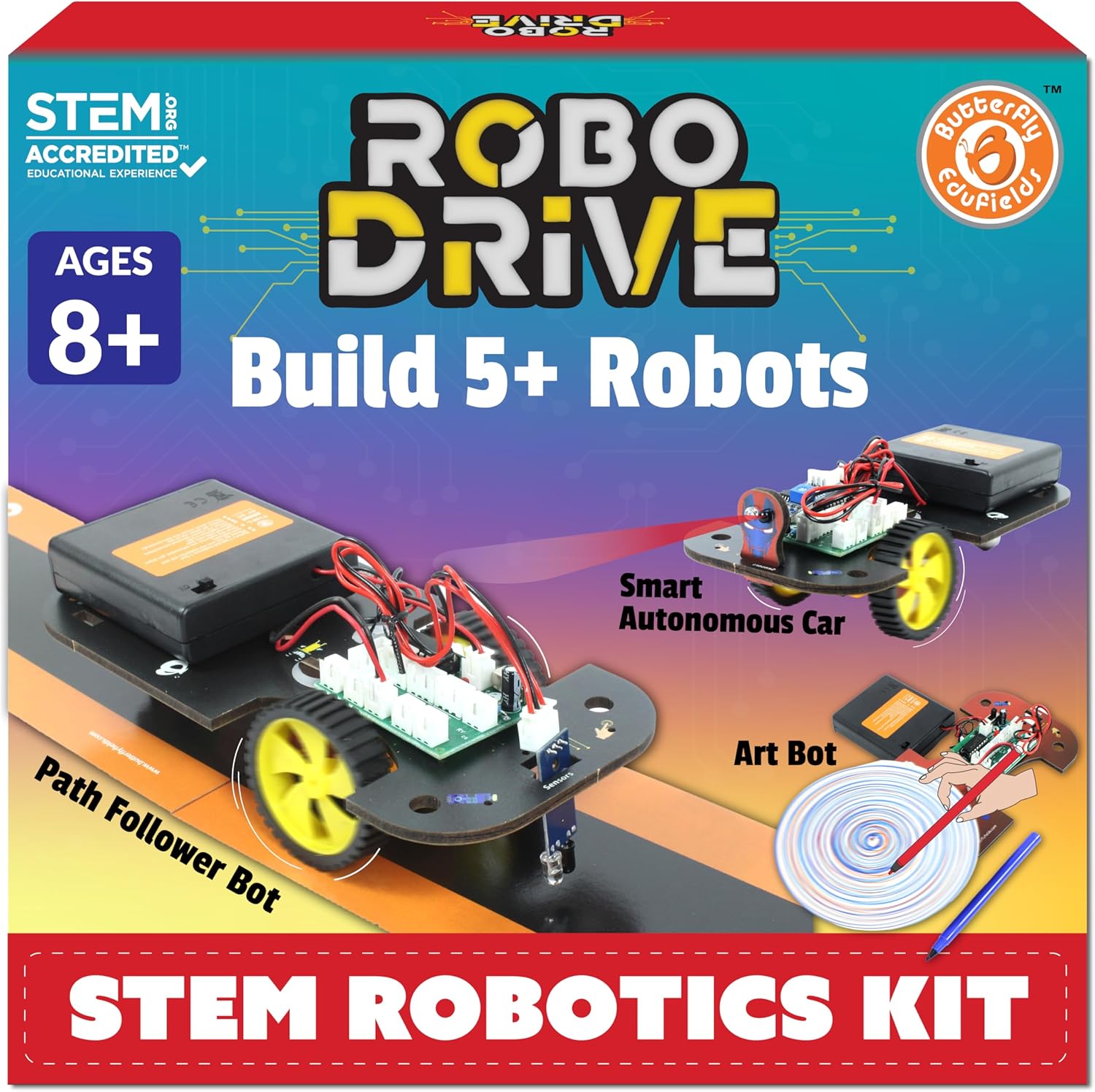 Butterfly EduFields 5in1 STEM Robotics Kit | Toys for Ages 8-13 | Smart Robot Car Kit | Gifts for Smart Kids | Electronics Robotics Kits for Kids 8-12 | Robot Building Toys Gift Set
