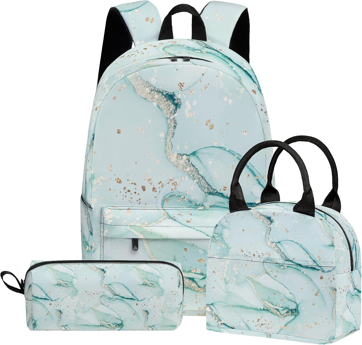 Marble 3PCS Backpack for Boys Girls, Kids Back to School Backpack Set with Lunch Box Pencil Case, 17 Inch Lightweight Bookpack 3 in 1 Set for Teens Elementary Middle High School Students