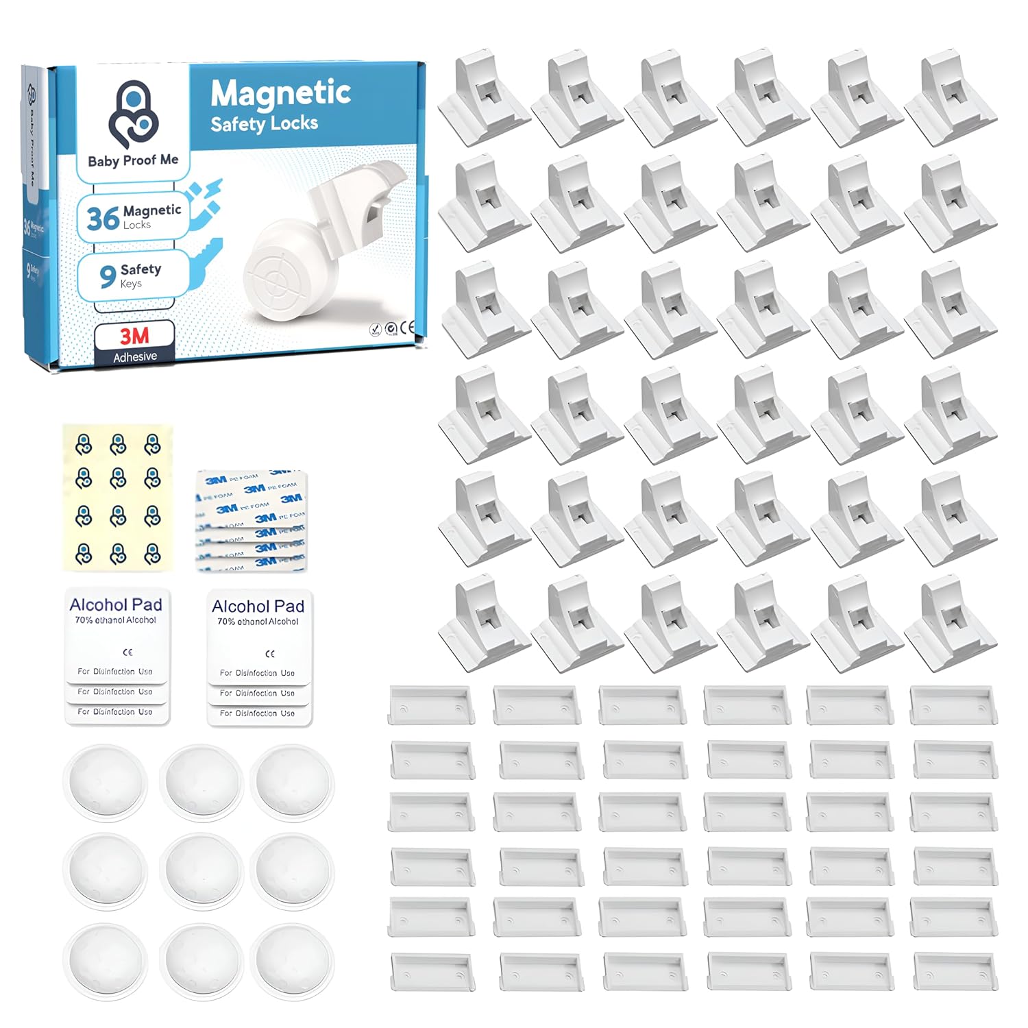 Baby Proof Me 36-Pack Magnetic Cabinet Locks, Baby Proofing Child Safety Locks with 9 Keys, No-Drill 3M Adhesive for Cabinets & Drawers