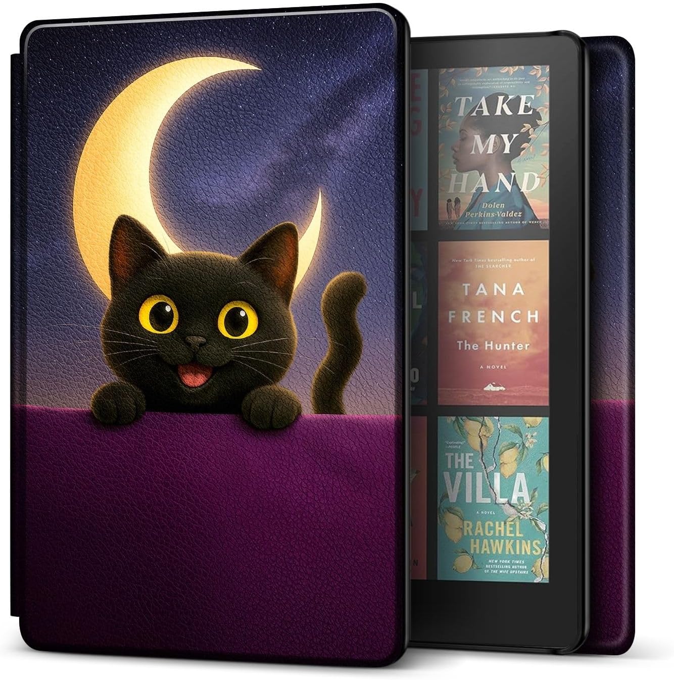 TNP Case for Kindle Paperwhite 12th Generation 2024 / Kindle Colorsoft Signature Edition – 7″ PU Leather Protective Folio Cover for Kindle Paperwhite Kids with Auto Sleep/Wake, Cat Moon