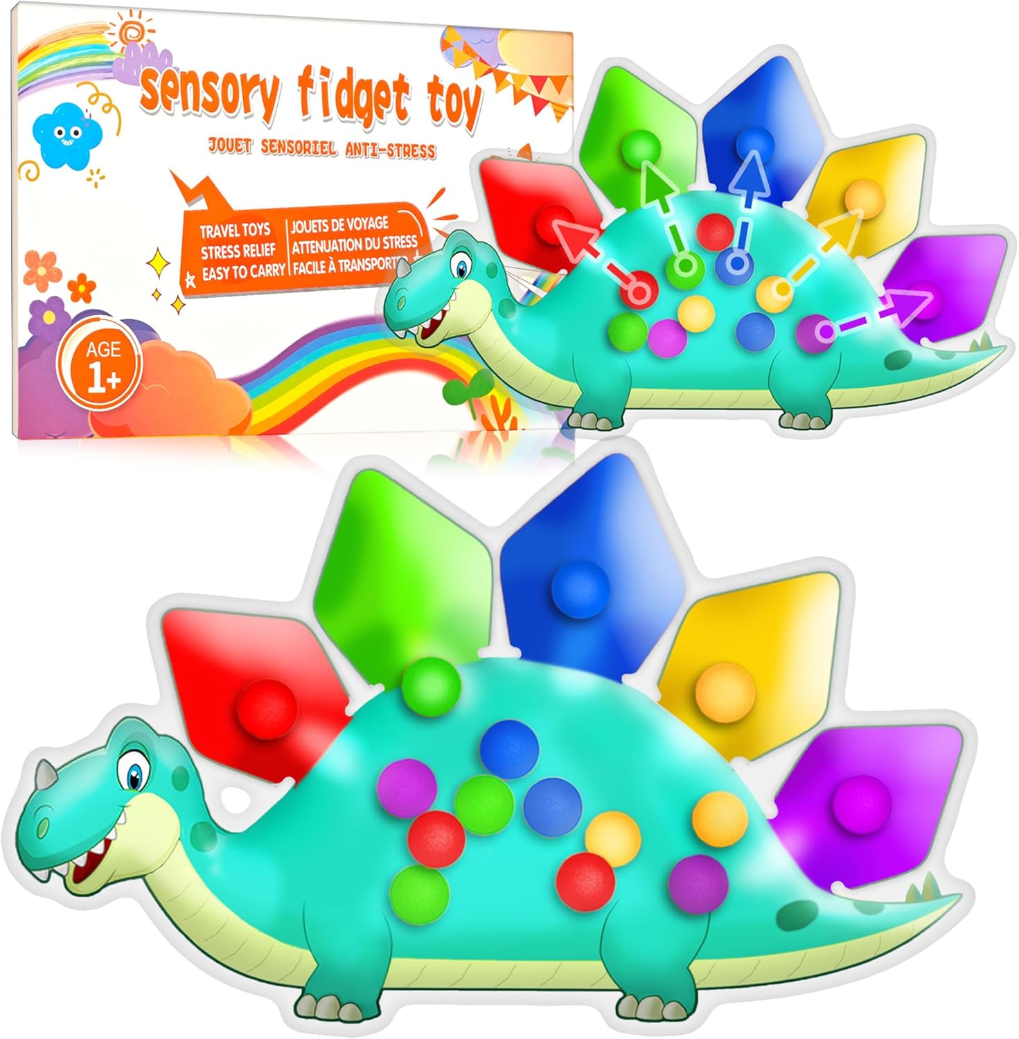 Dinosaur Color Sorting Sensory Toy Travel Toys for Toddler 1-3 Airplane Squishy Squeeze Toy Roadtrip Essenstial for Toddlers Boys Gift Fine Motor Autism Calm Fidget Montessori Preschool Activities Kid