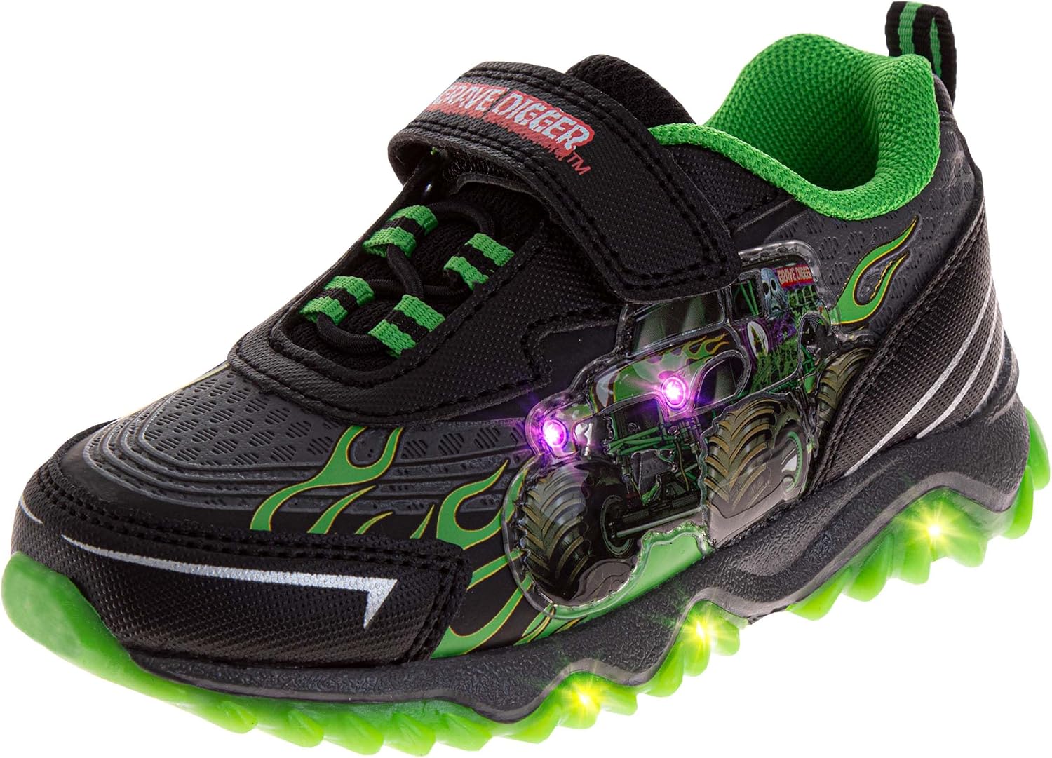 Josmo Kids Monster Jam Grave Digger LED Light Up Shoes Megalodon Monster Truck Shoes for Boys El Toro Loco (Sizes: 6-10 Toddler / 11-12 Little Kid)