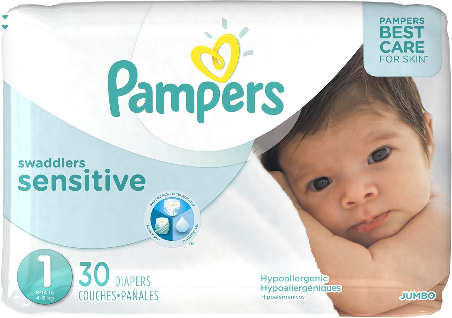 Pampers Swaddlers Sensitive Newborn Disposable Diapers Size 1, 30 Count