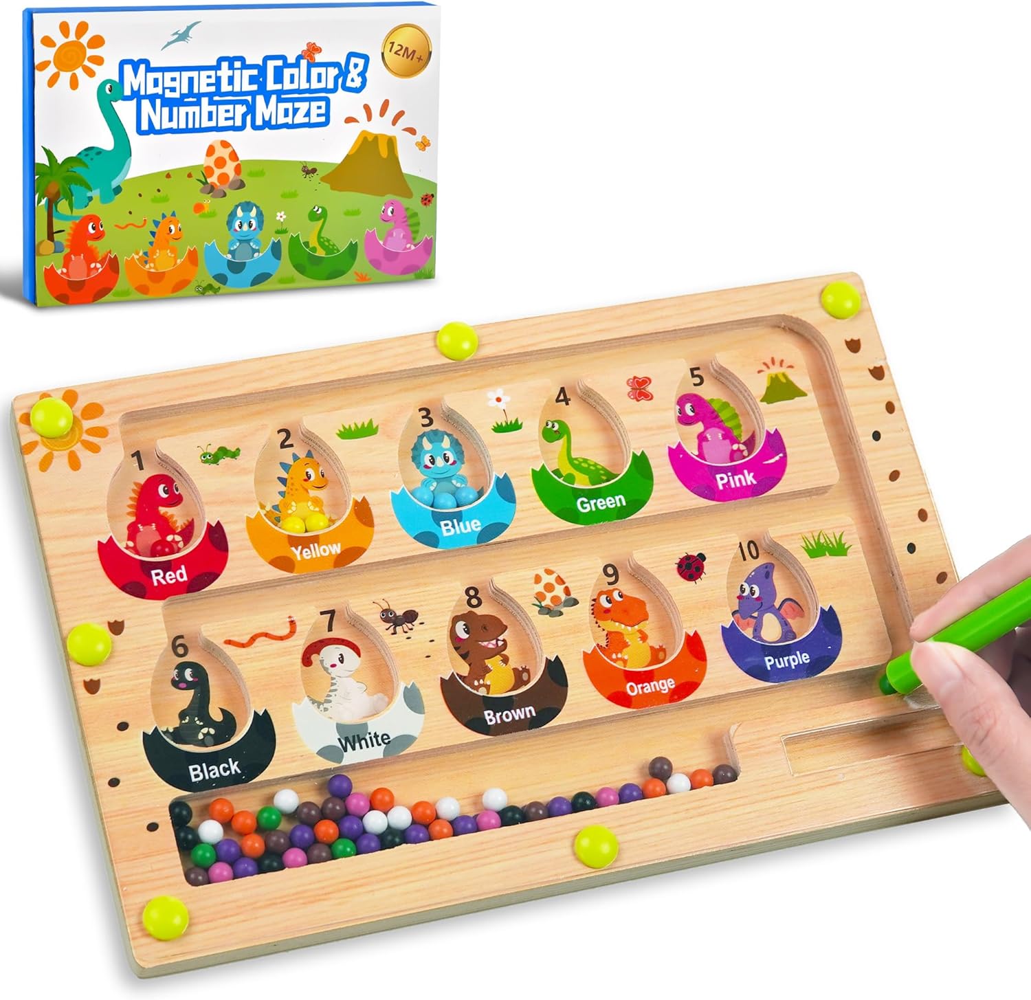 Busy Board Travel toys for Toddlers Kids, Montessori Toys Magnetic Color and Number Maze Puzzle, Dinosaur Bead Mazes Toys for Fine Motor Skills,Airplane Car Travel Activities Essential (Small)