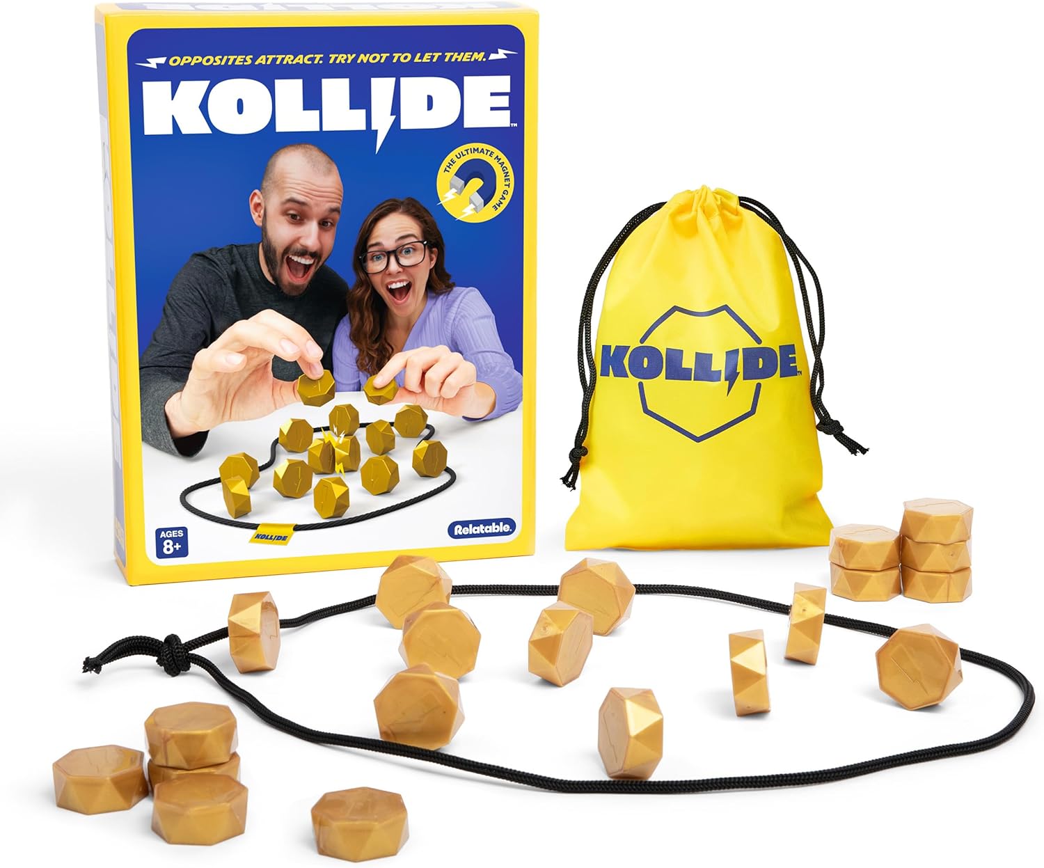 Kollide by Relatable – Influencer Choice Award 2025 Winner, Exciting Magnetic Game for Family Game Night, Fun Games for Kids – Includes 1 Rope, 20 Magnets, and Instructions